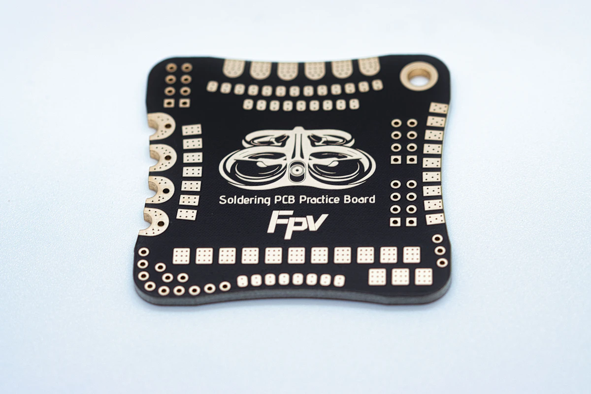 Close view of printed circuit board pads and footprint patterns