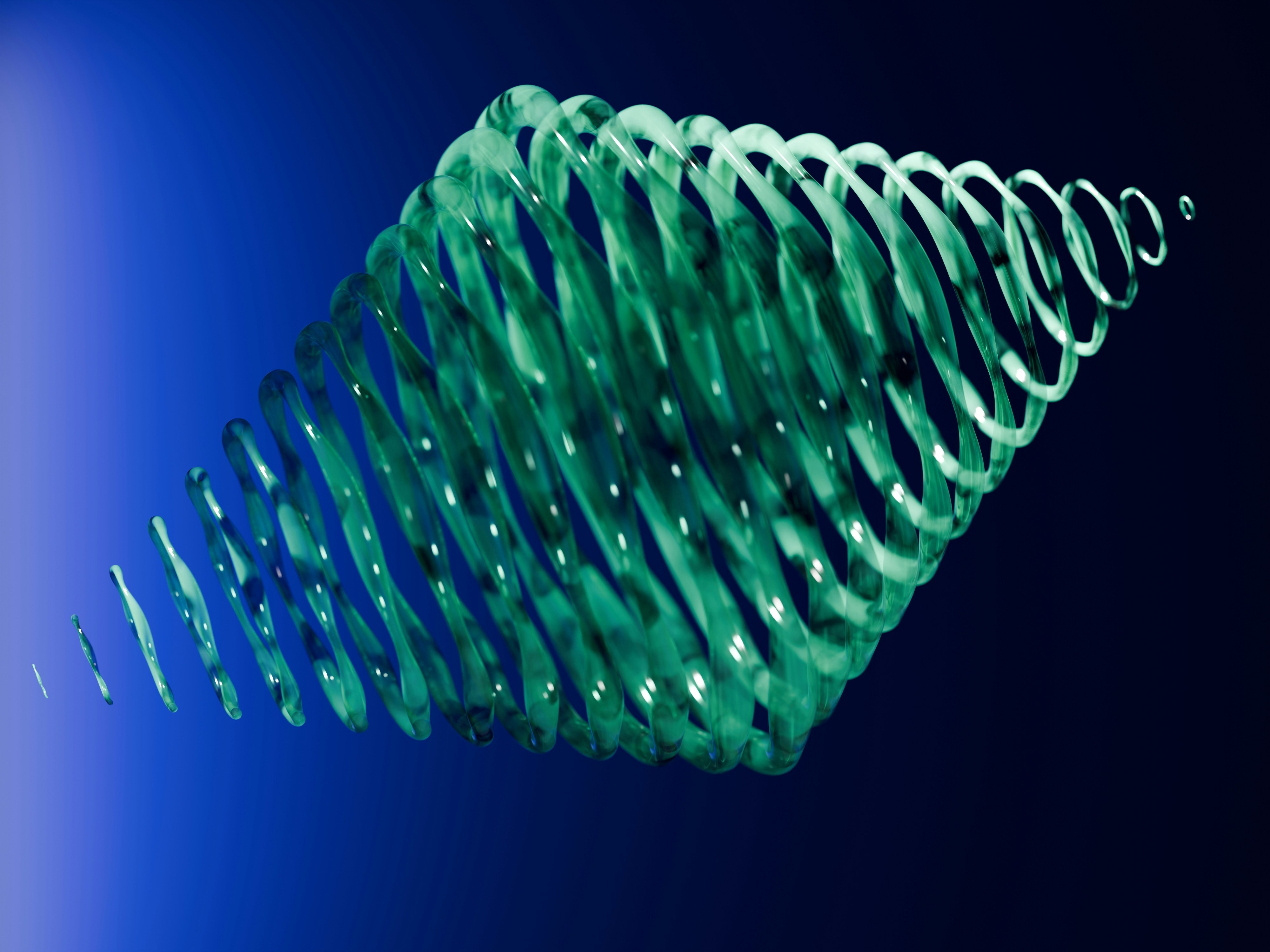 Green spiral object on a blue background