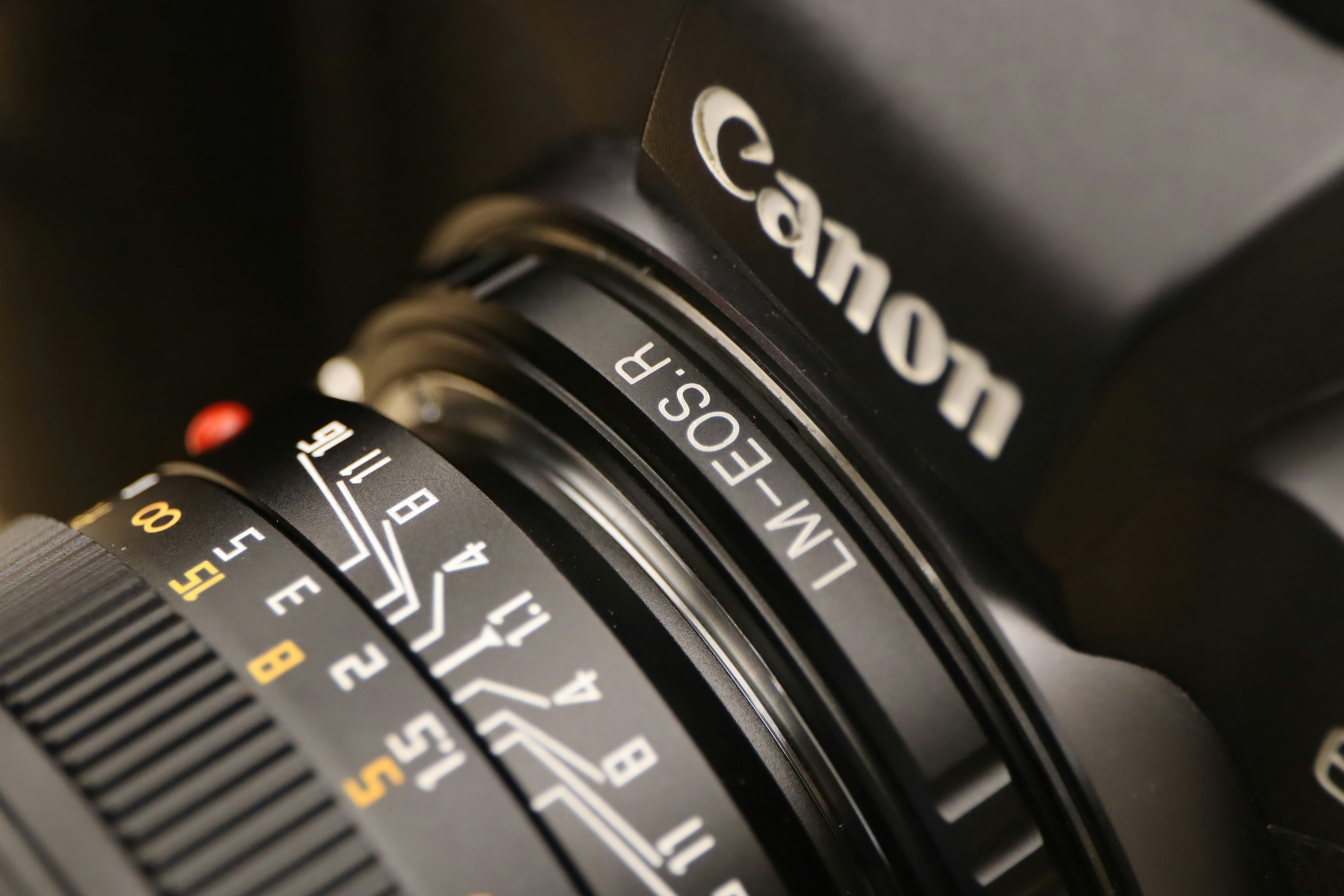 Close-up of a canon camera lens