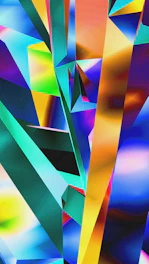Abstract geometric shapes with vibrant iridescent colors