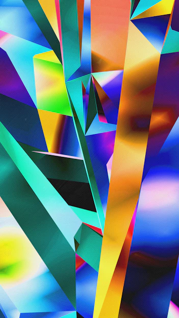 Abstract geometric shapes with vibrant iridescent colors
