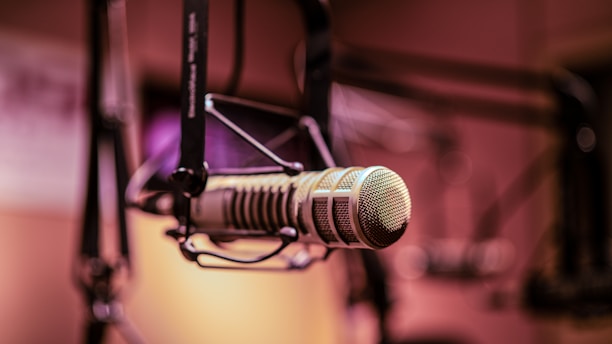 Vintage microphone in a recording studio.