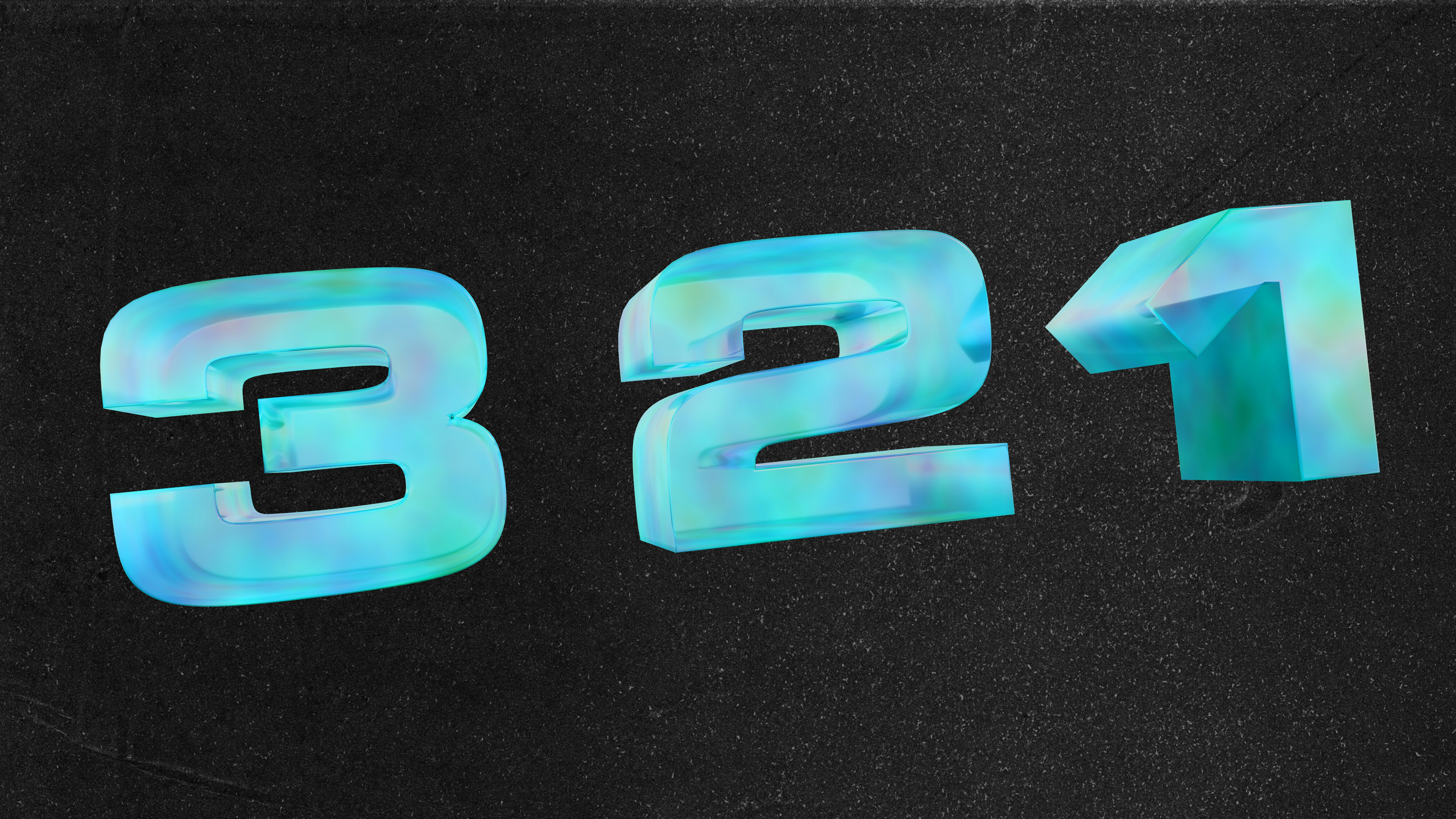 The numbers 3, 2, and 1 in iridescent blue.