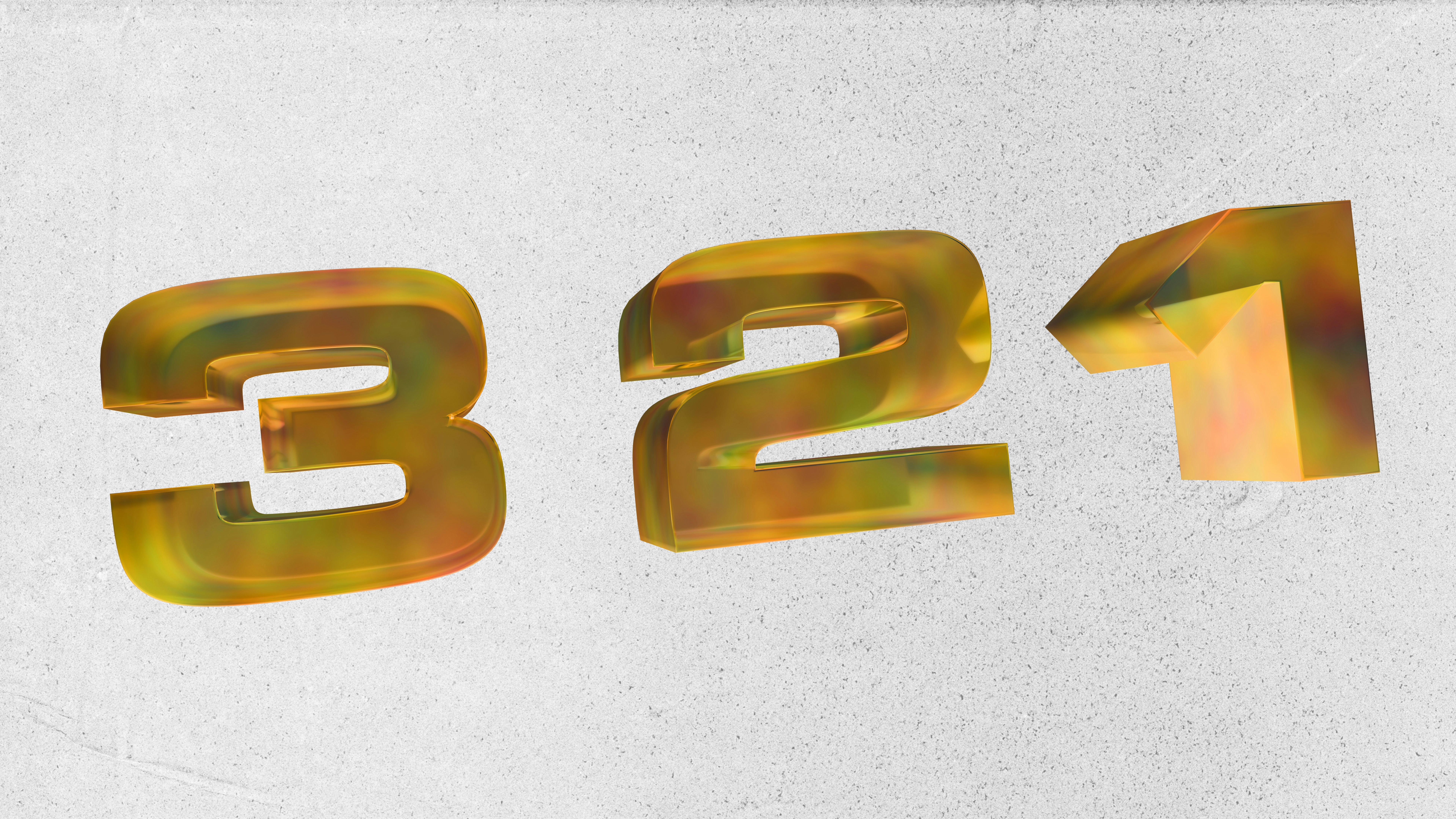 Golden numbers 3, 2, 1 on a textured background