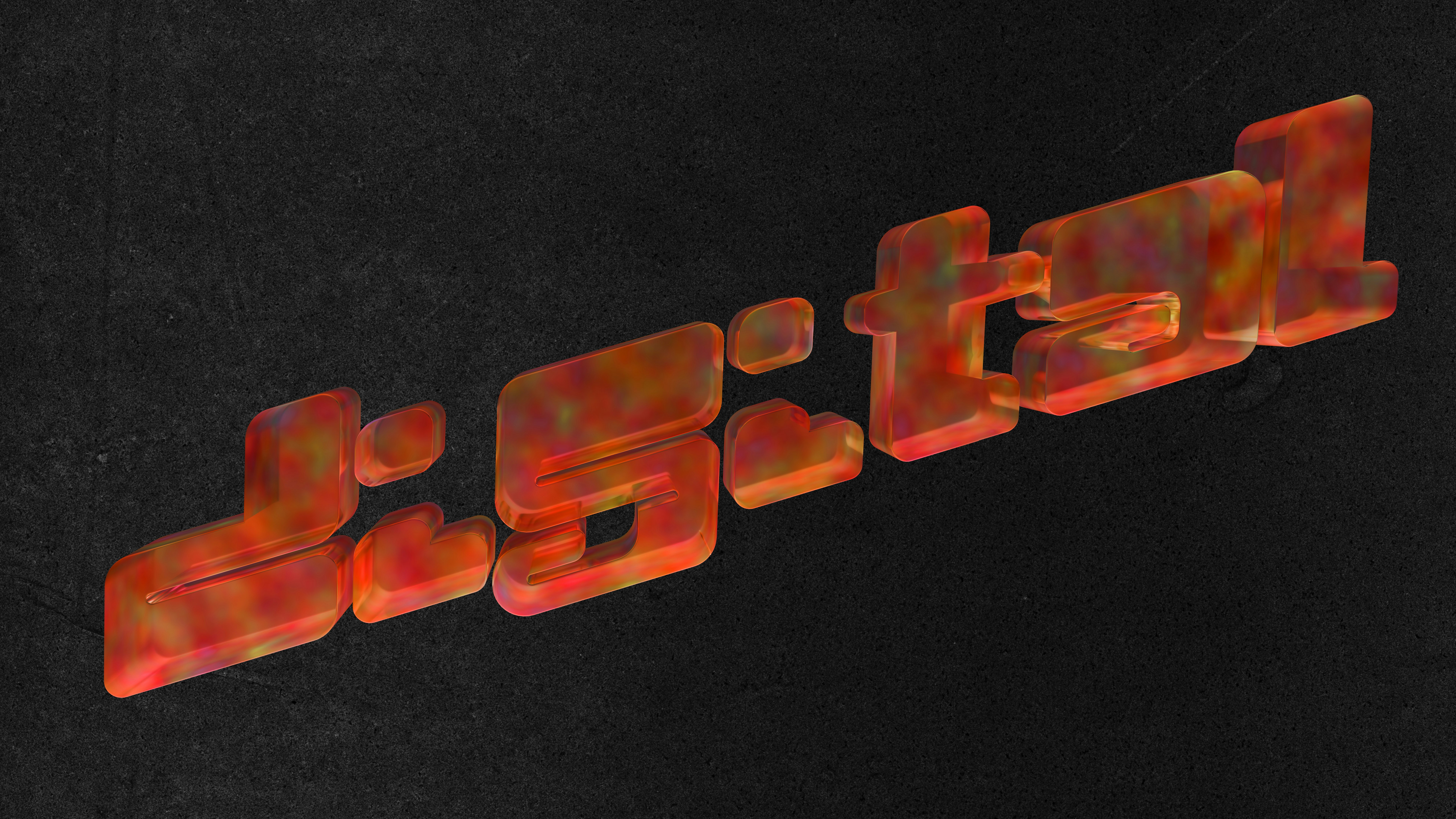 3D text with a fiery texture on dark background