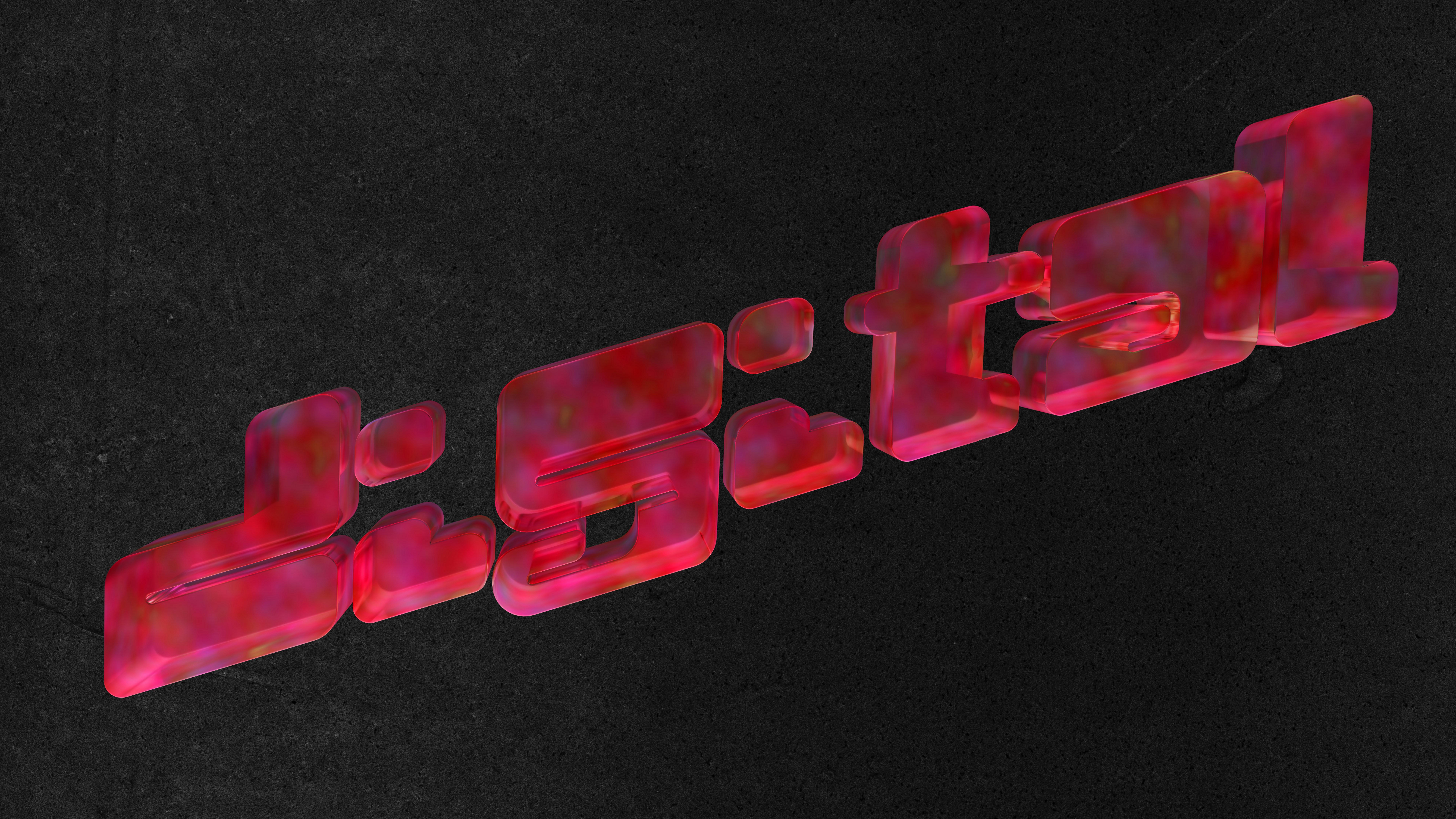 Red translucent 3D text on dark background