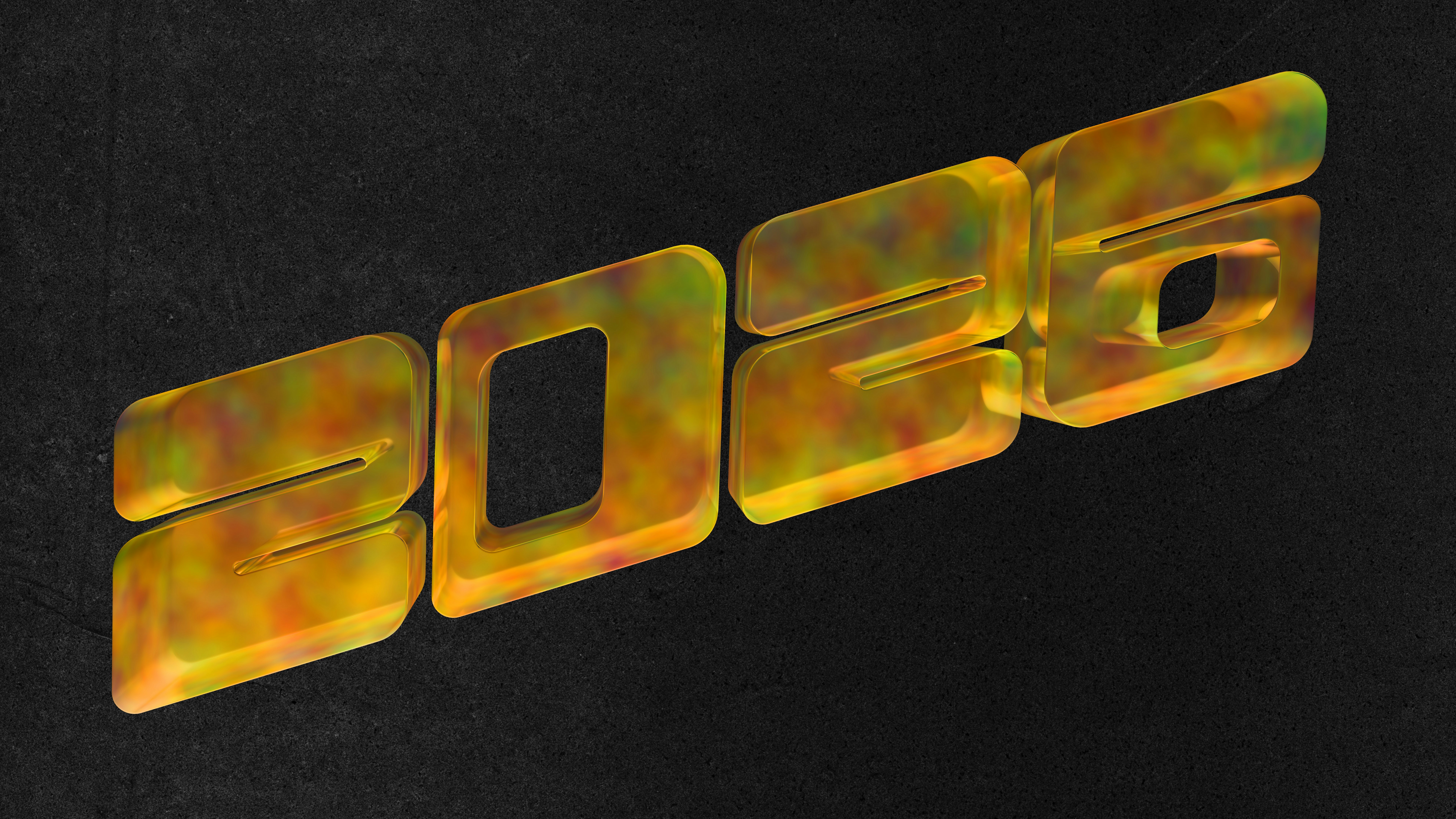 2026年の年を太字で光沢のある数字で示す