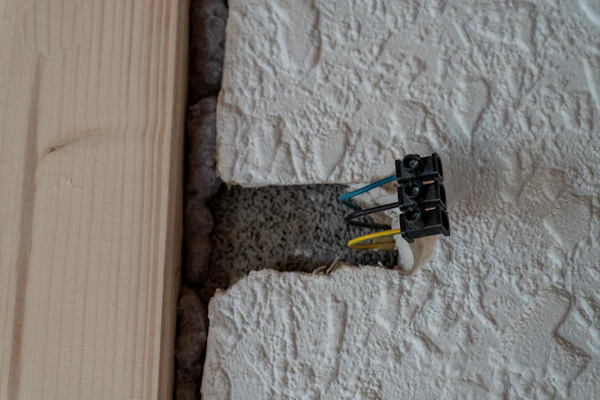 What Happens During Rough Electrical: electrical wiring exposed during rough-in