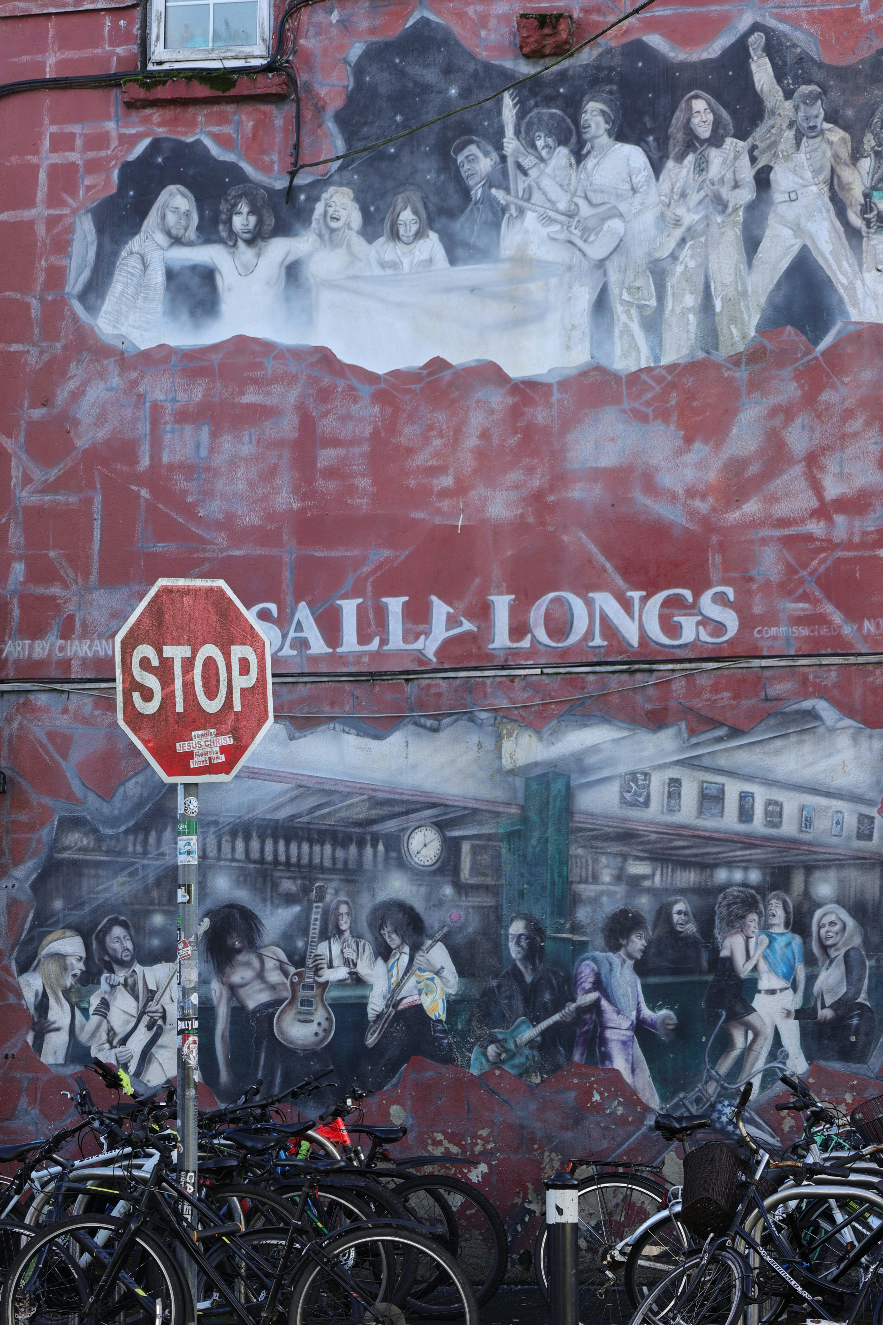 Mural depicting musicians and a bar scene