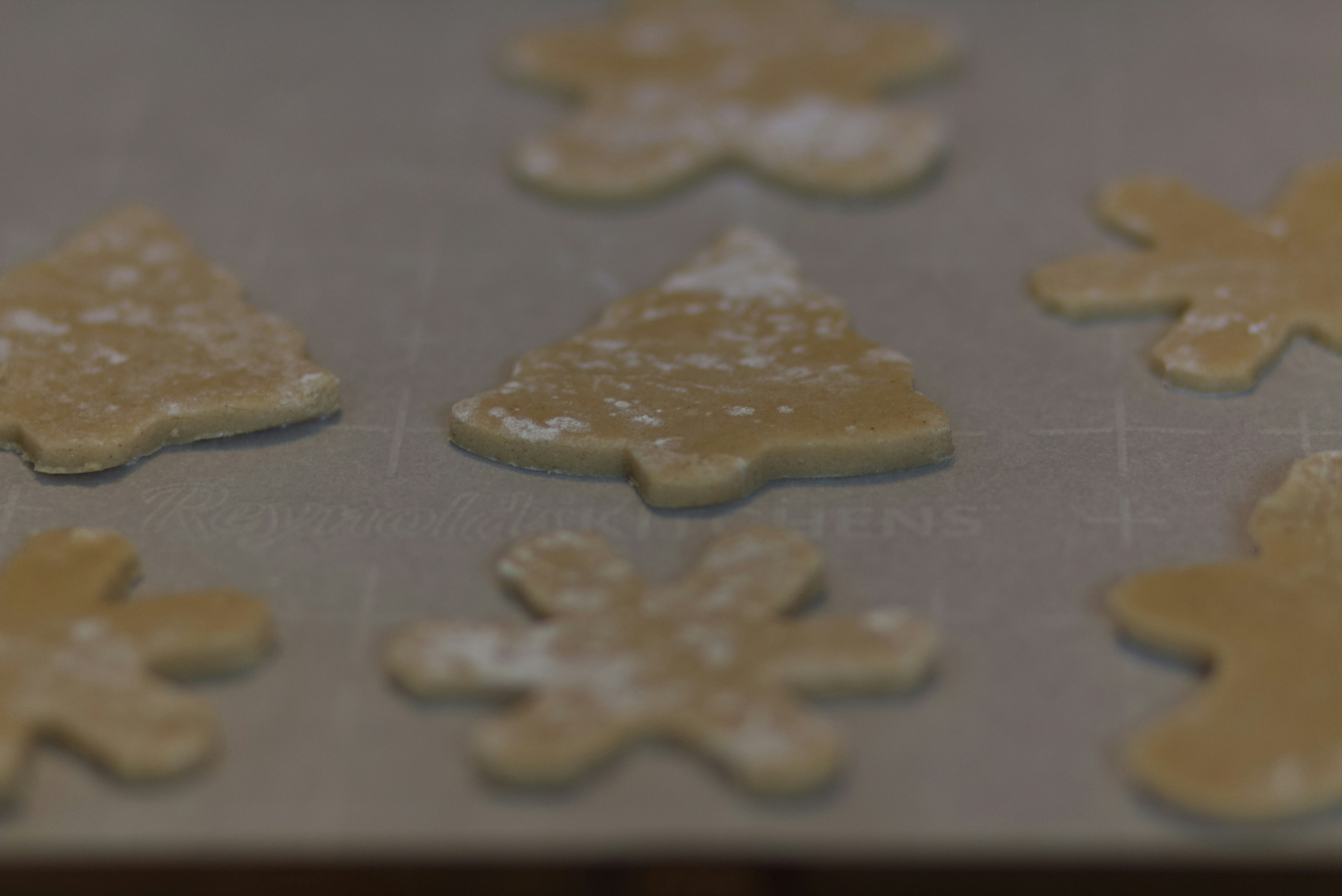 Christmas cookie cutouts on baking sheet