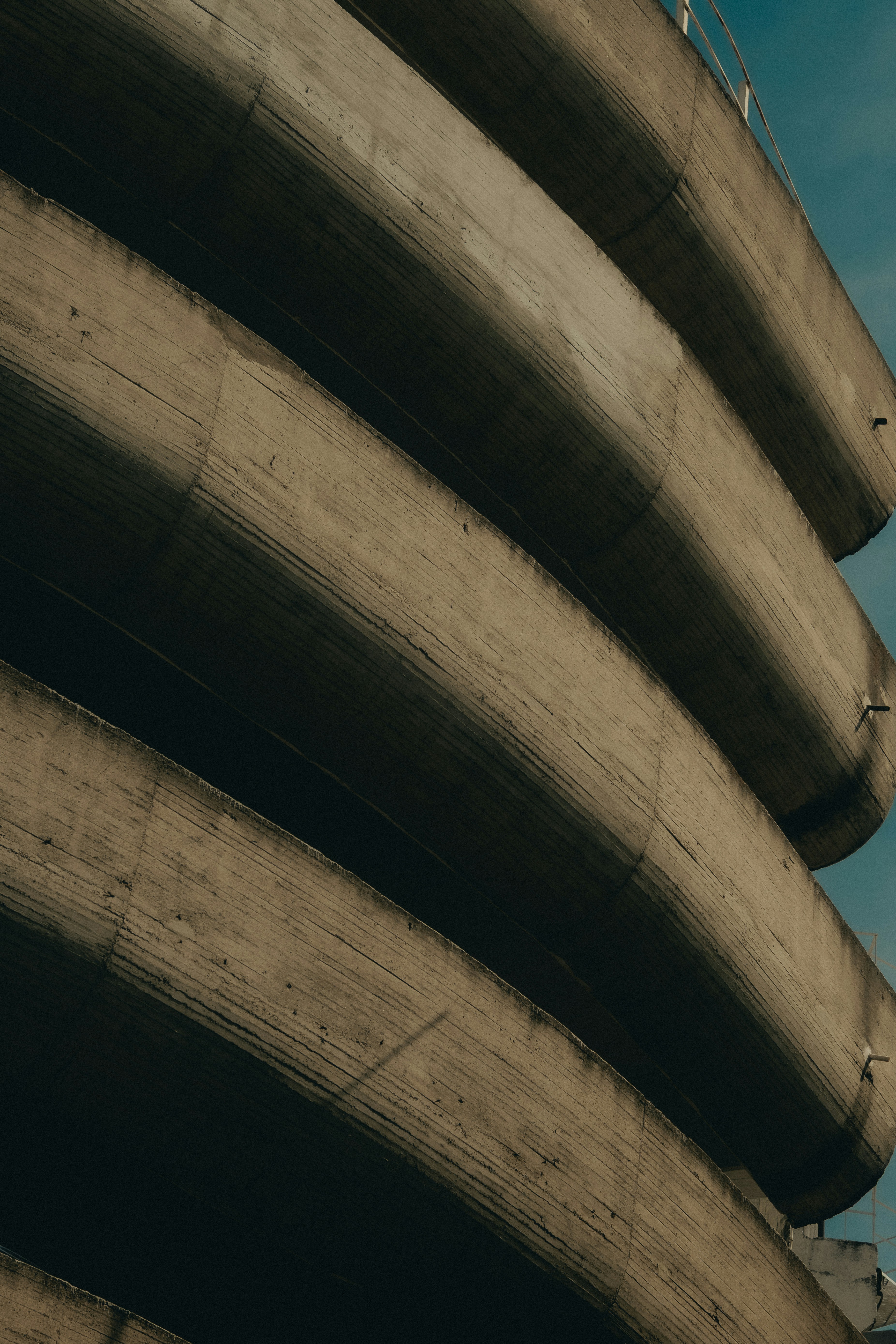Curving concrete levels of a brutalist building