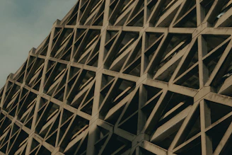 Geometric concrete building facade with repeating patterns