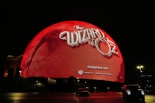 The sphere at night with wizard of oz display