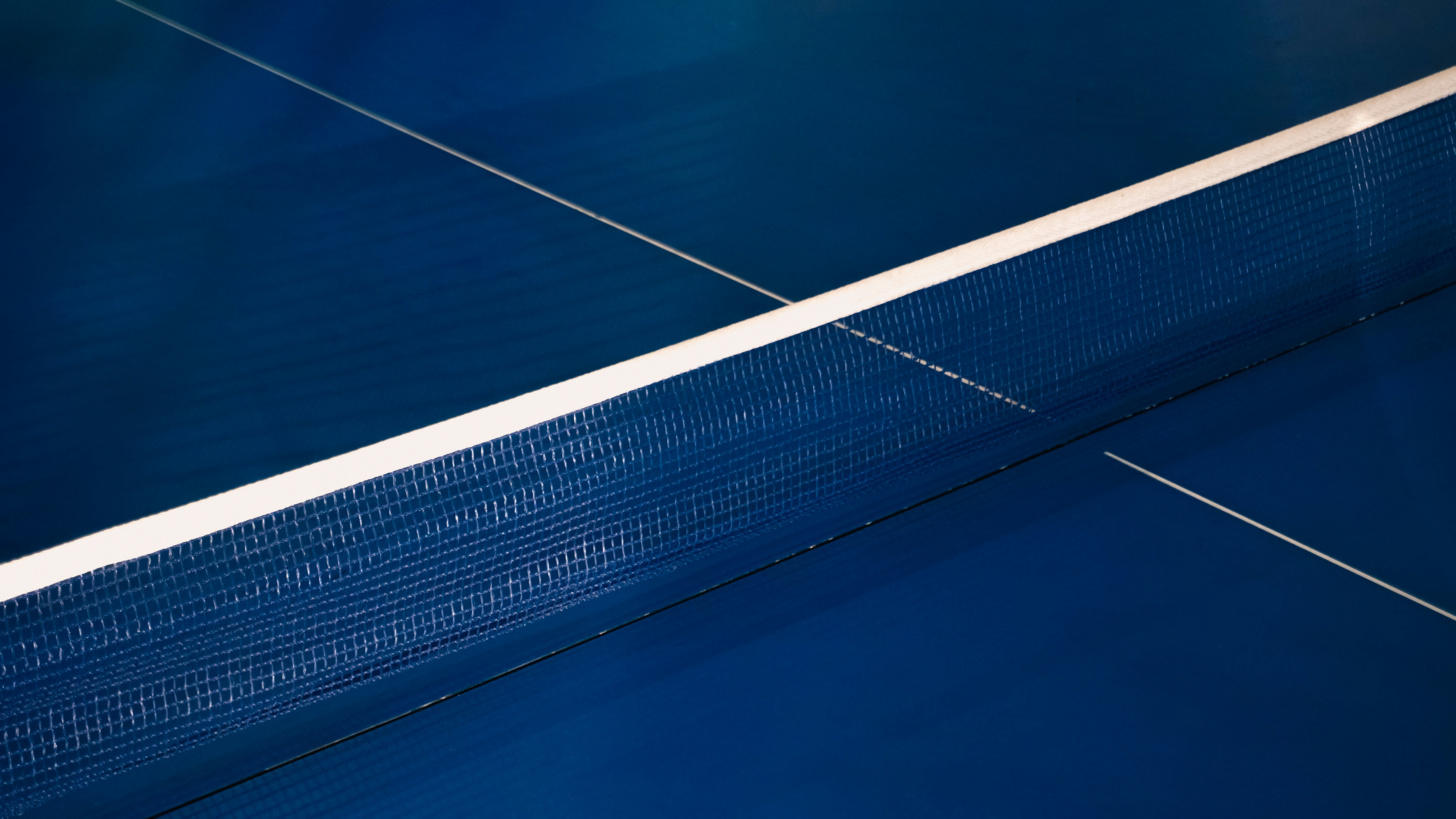 Blue ping pong table with white net