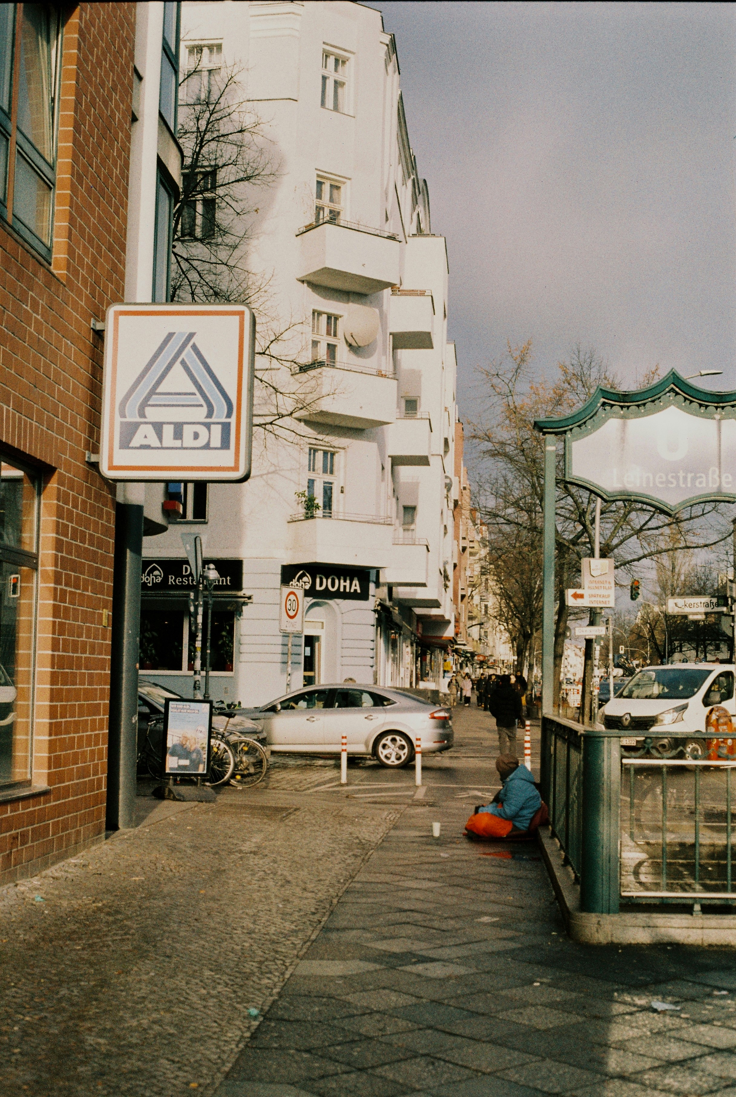 Aldi store entrance on a city street