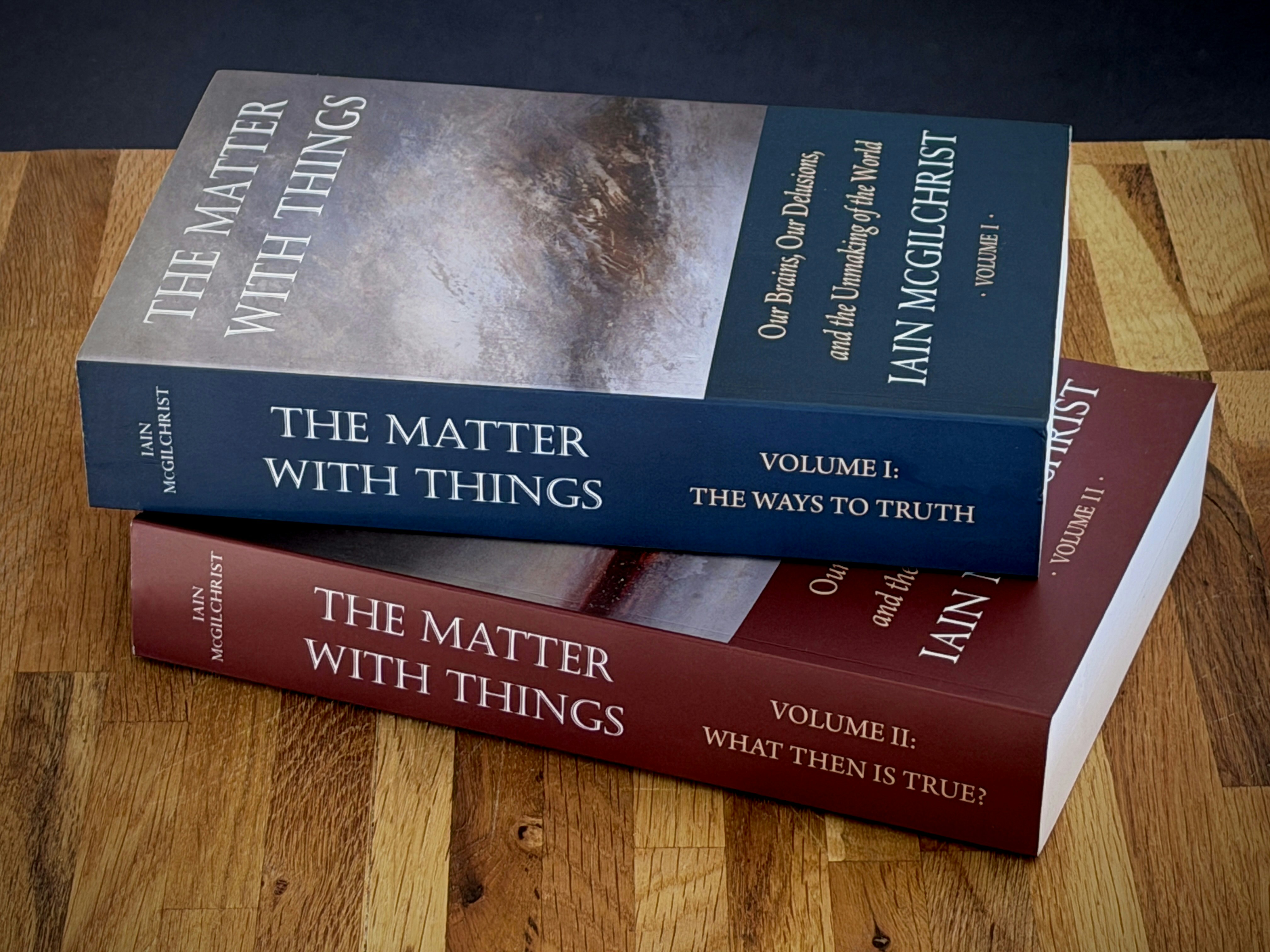 Two volumes of "the matter with things" books stacked.