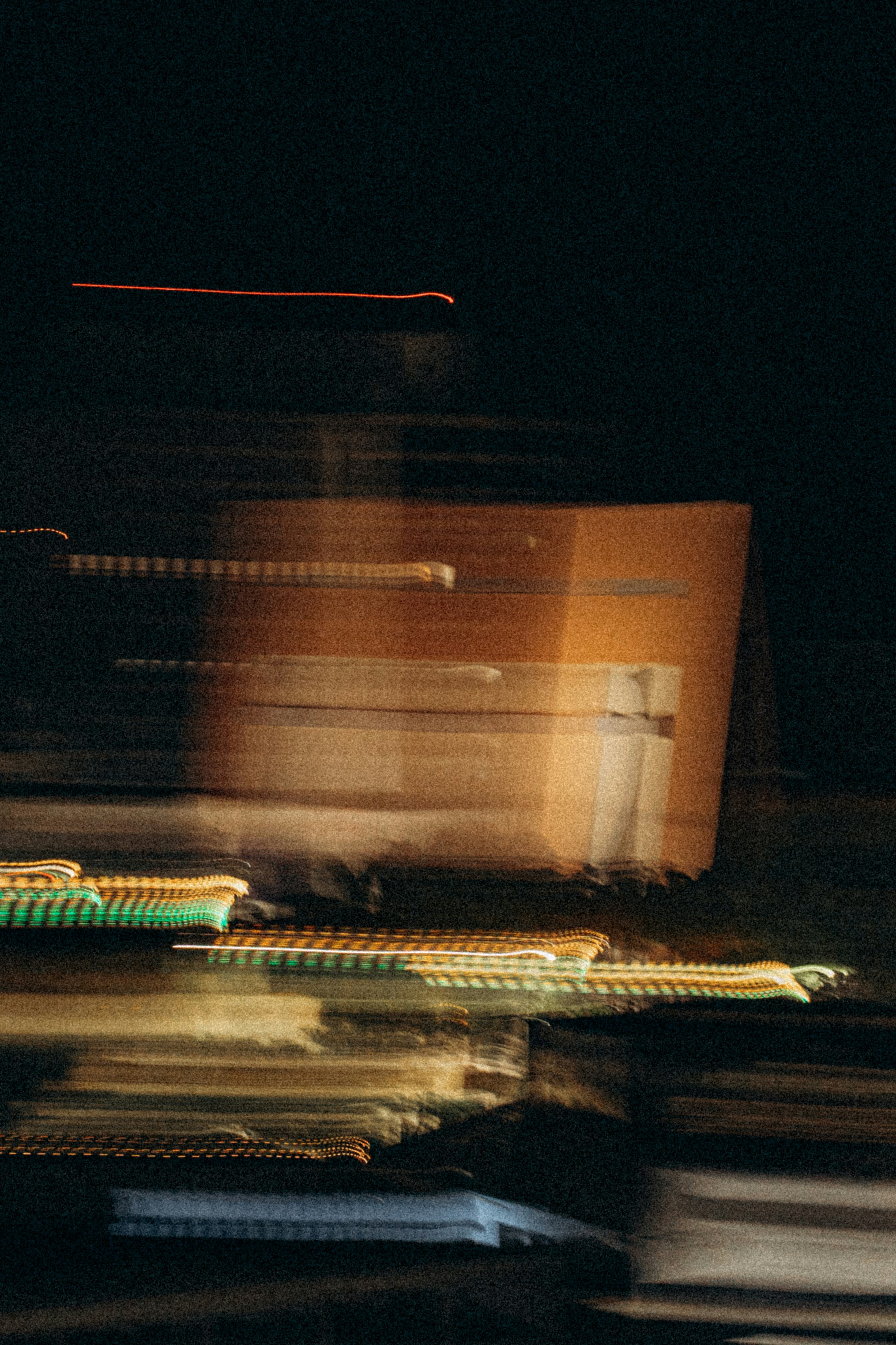 Blurred lights and abstract shapes at night