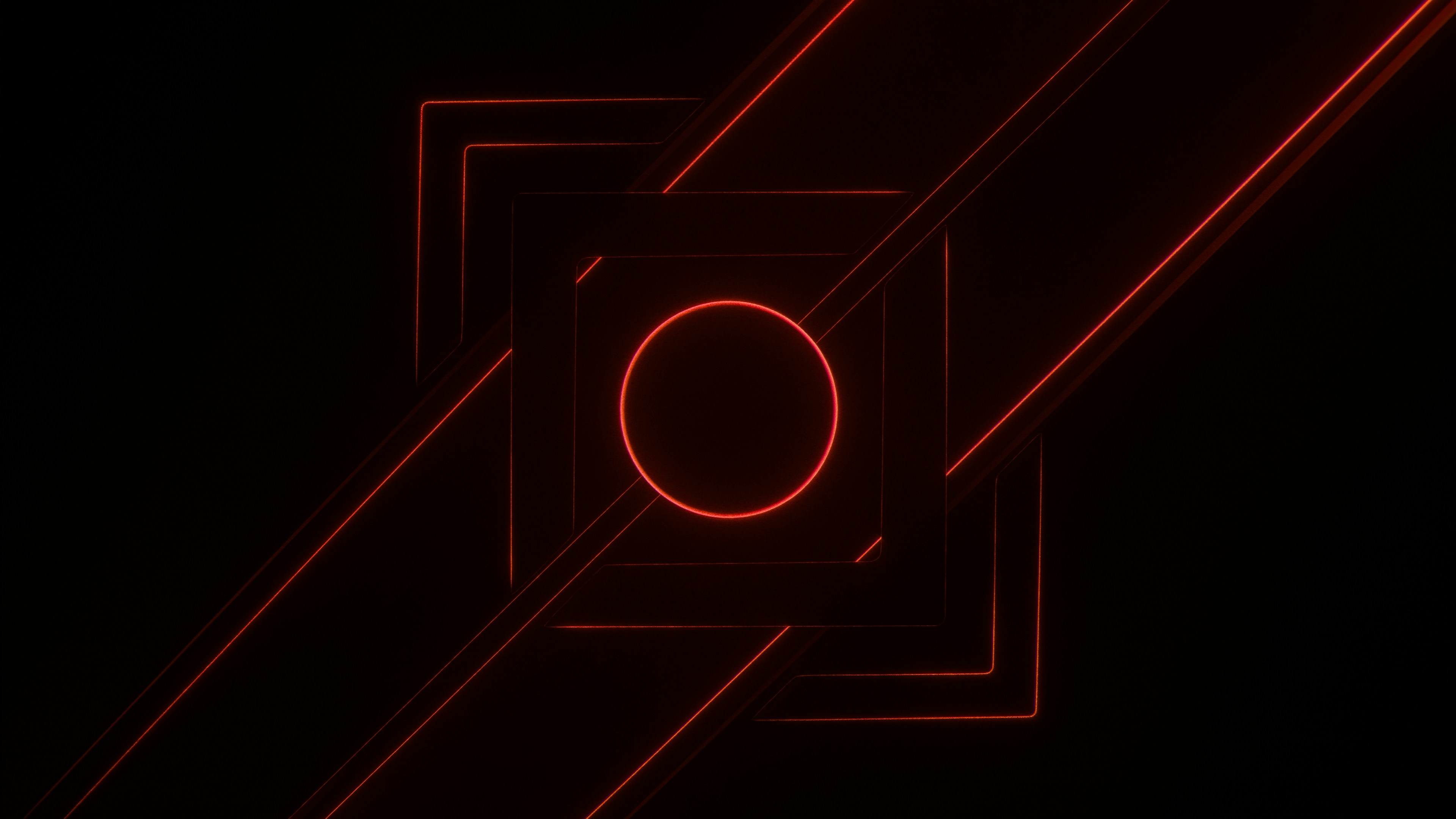 Red geometric shapes on a black background