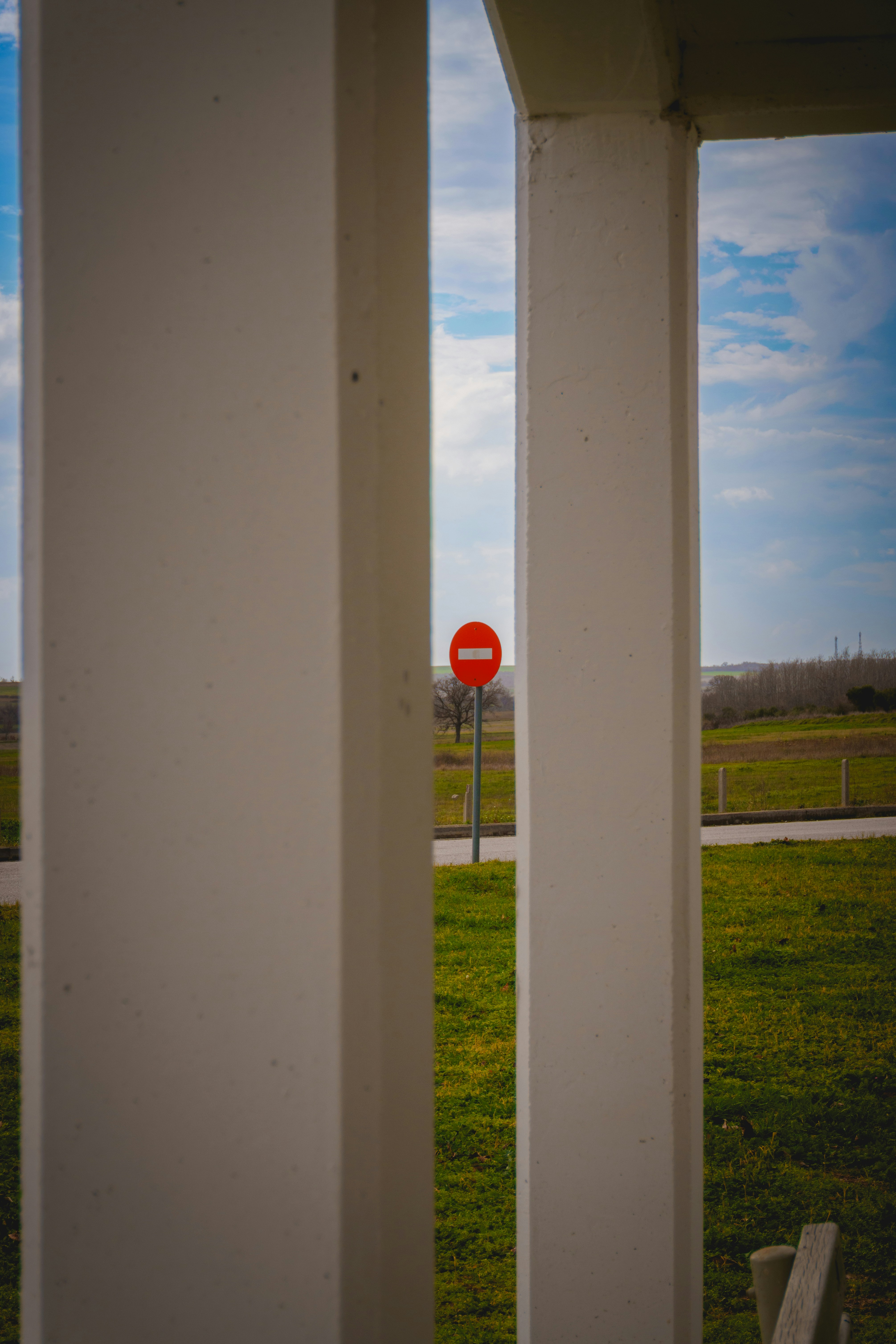 Red stop sign in a grassy field