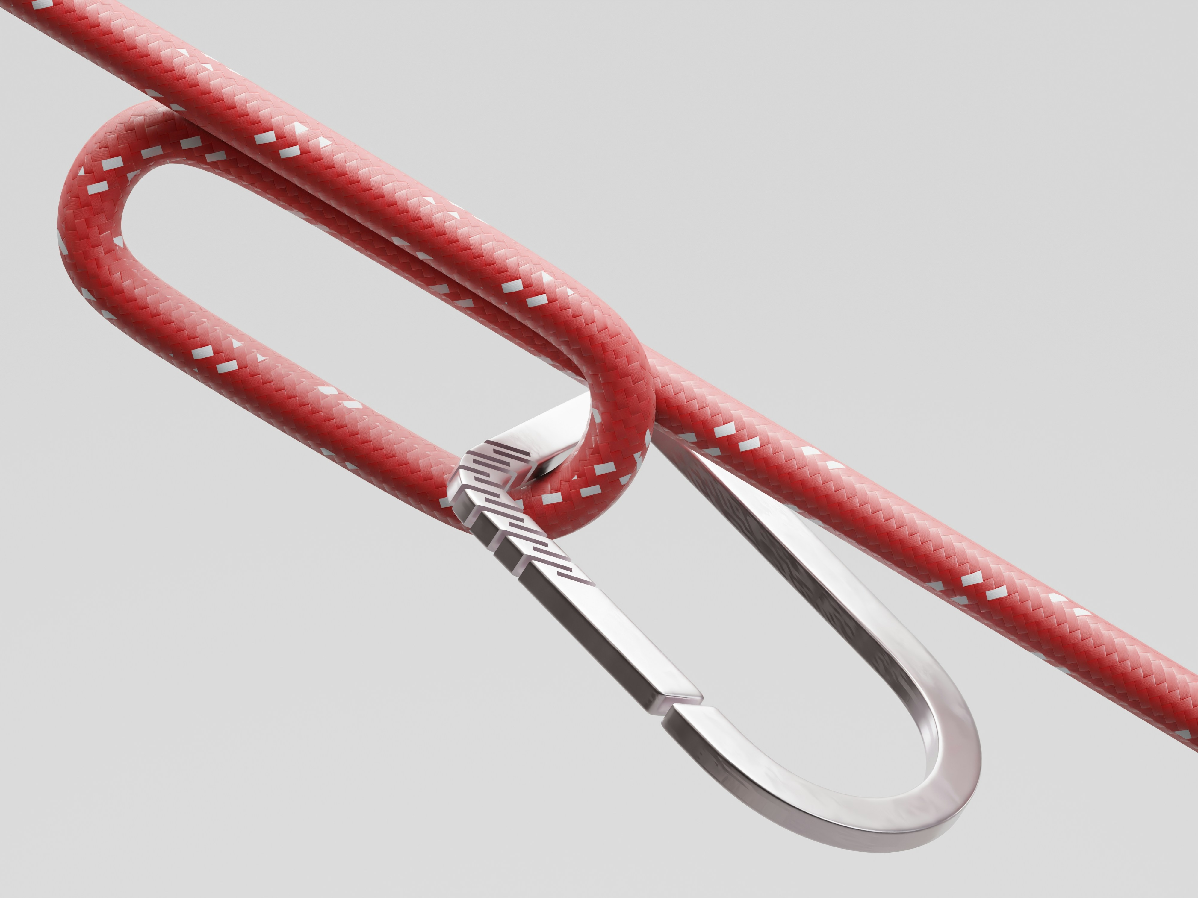 Red rope looped through metal carabiner clip