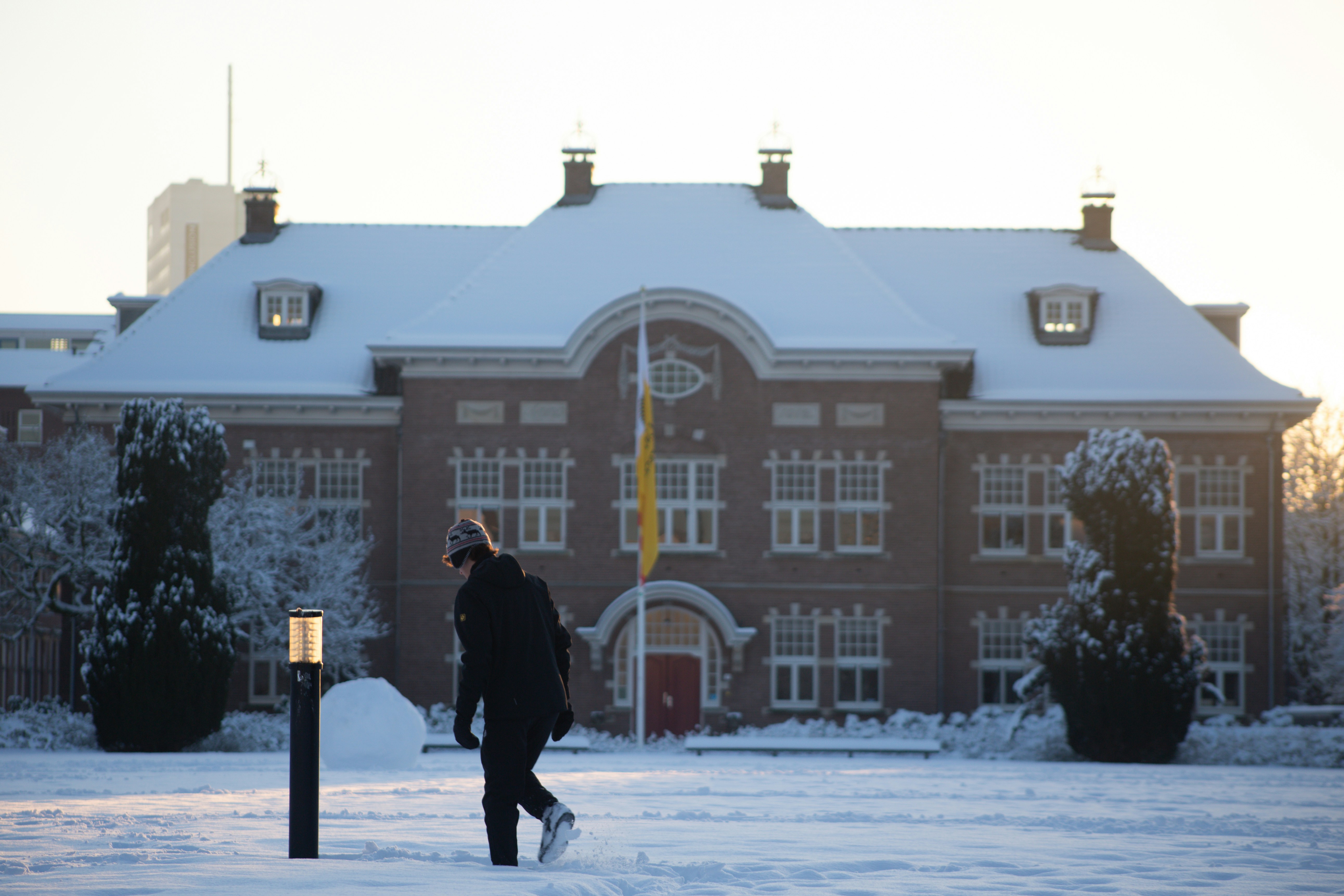 snowy building