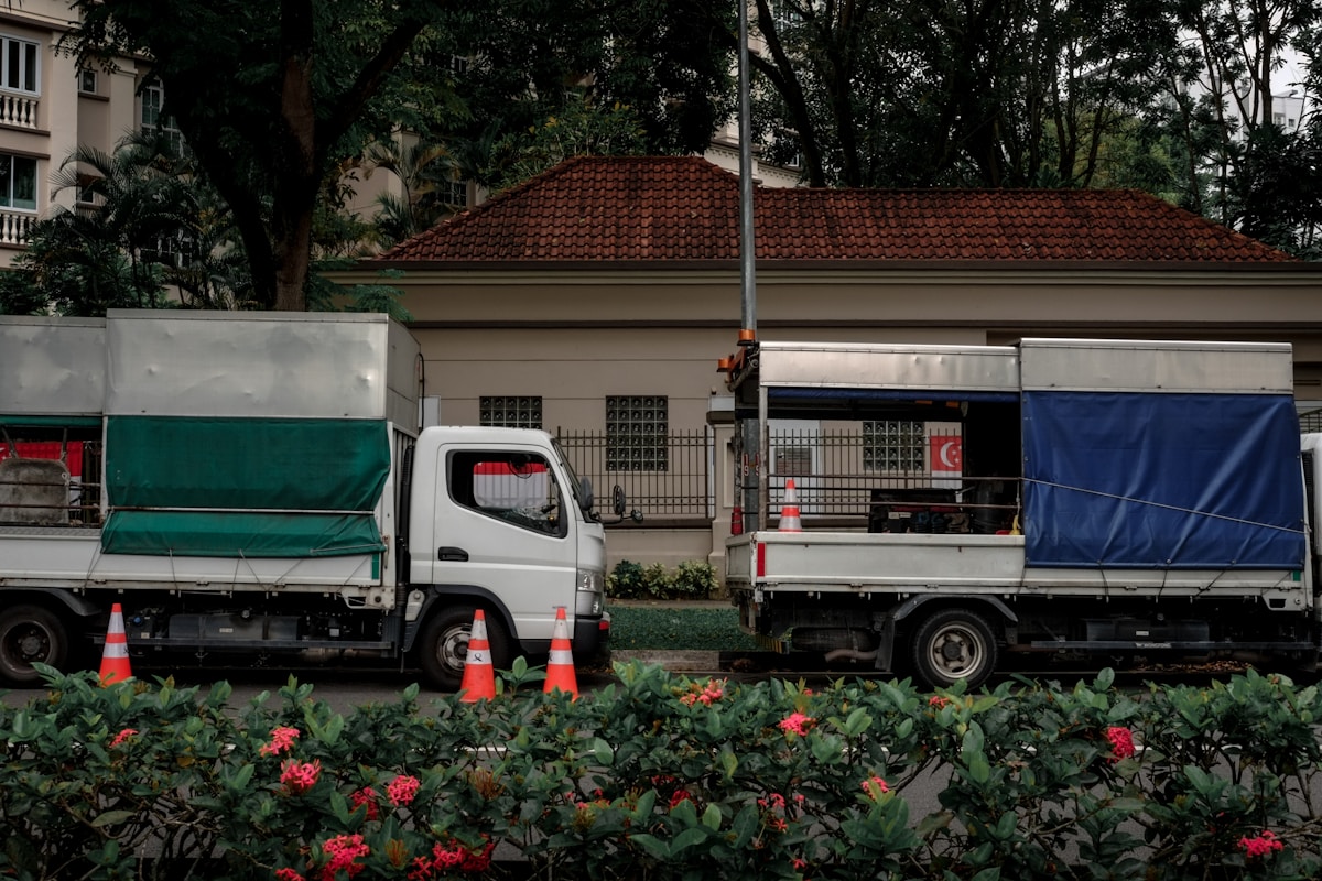 Transport trucks on the road
