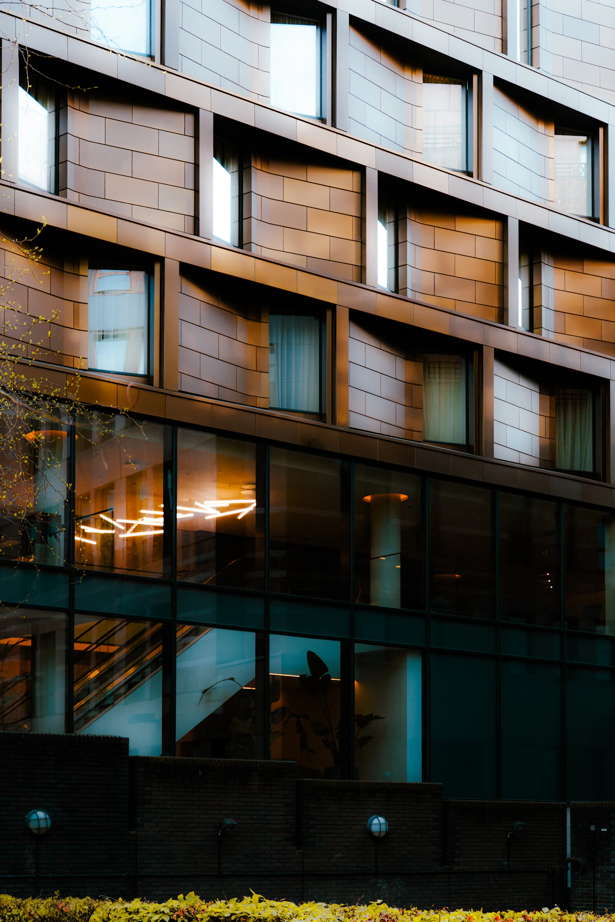 Modern office building at evening
