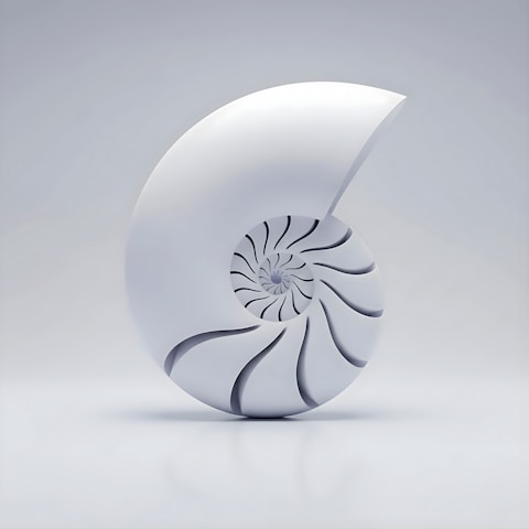 A white nautilus shell spiral on a light background