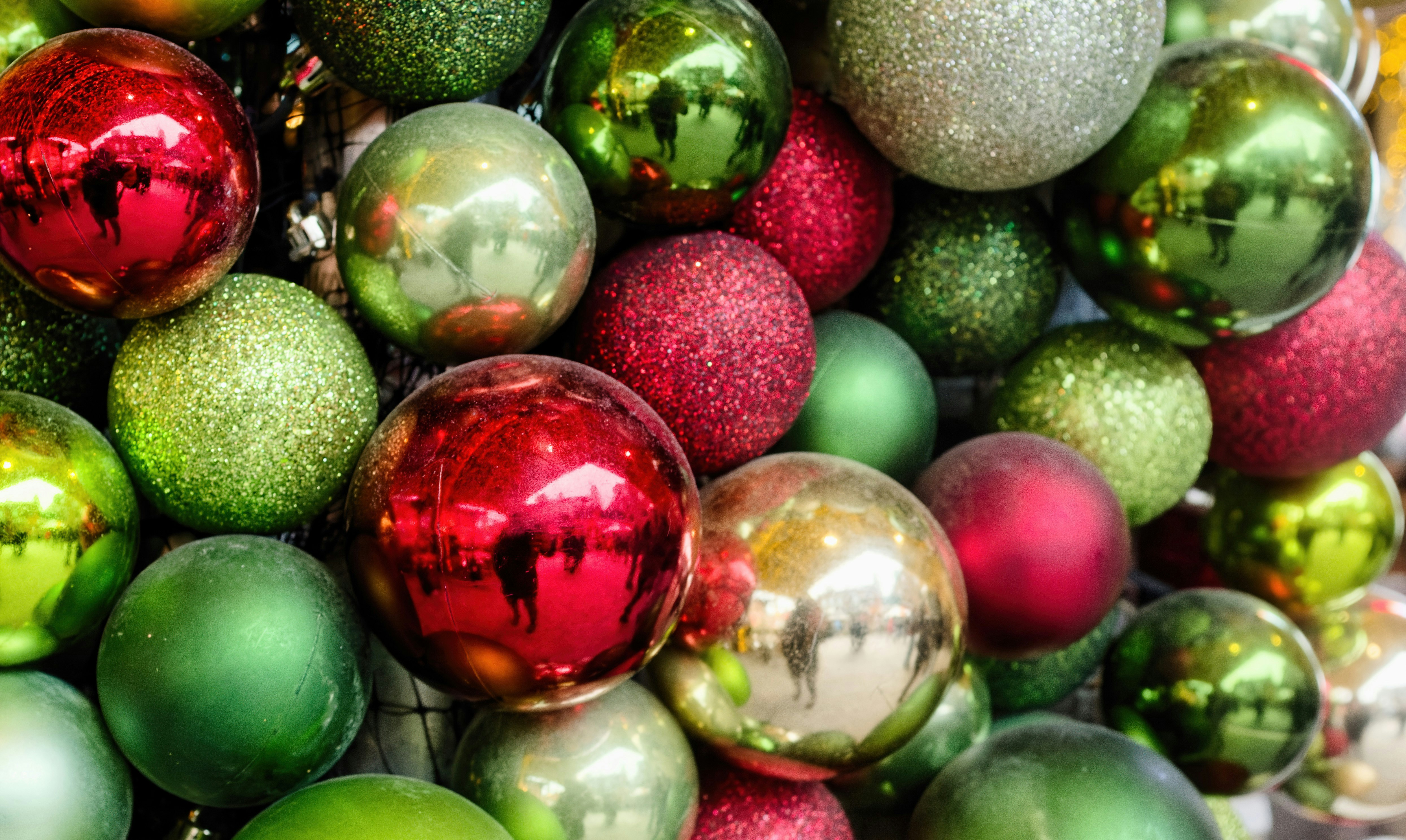 Pile of colorful christmas ornaments