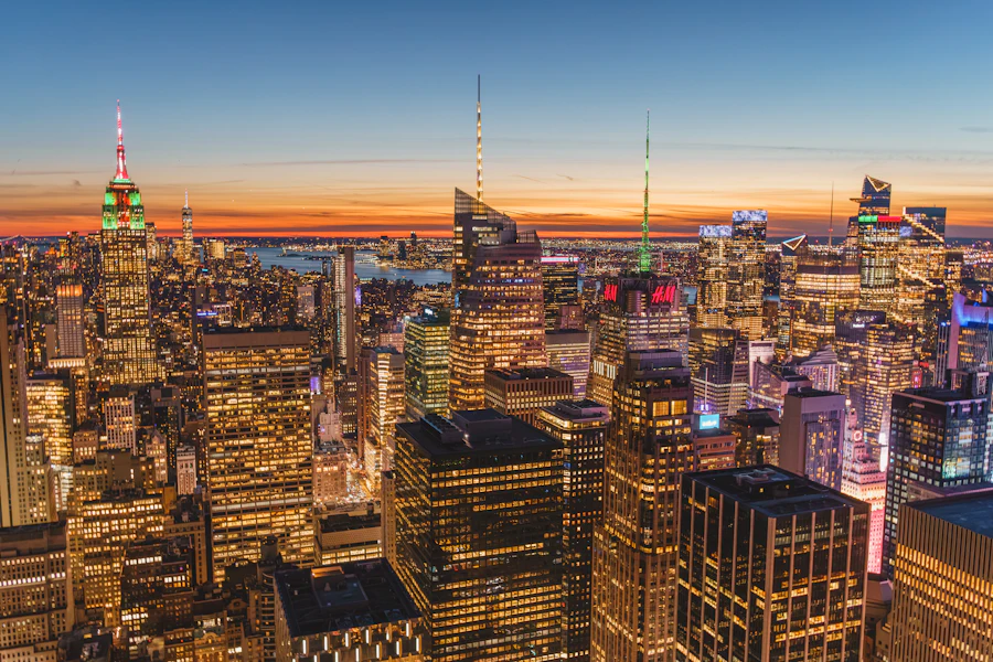 New York City skyline at dusk