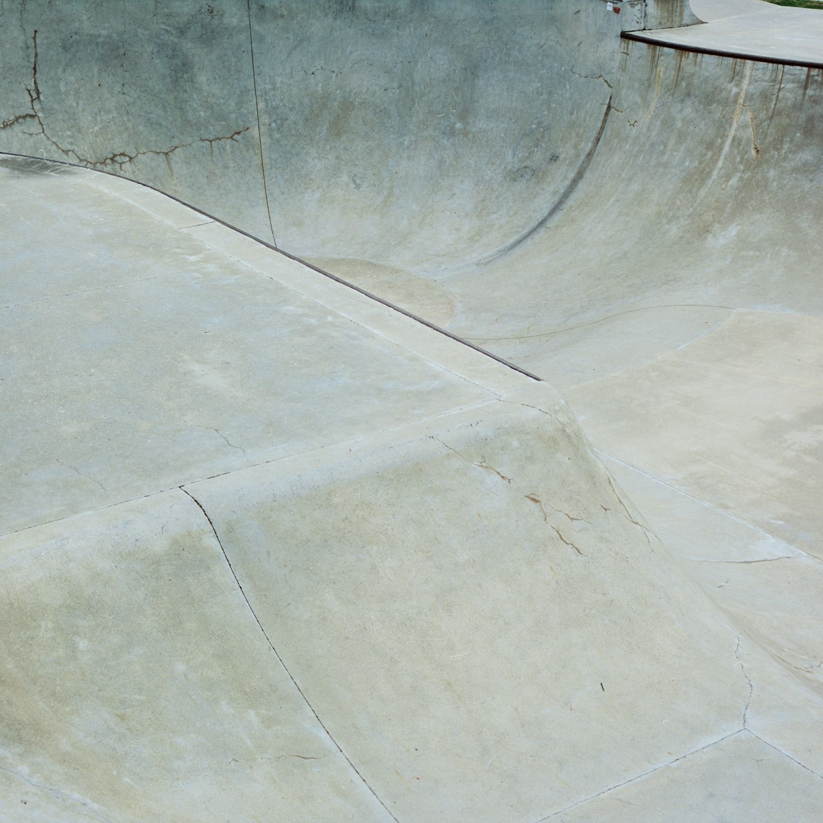 The North Park skate pad and ramps, empty, shot level.