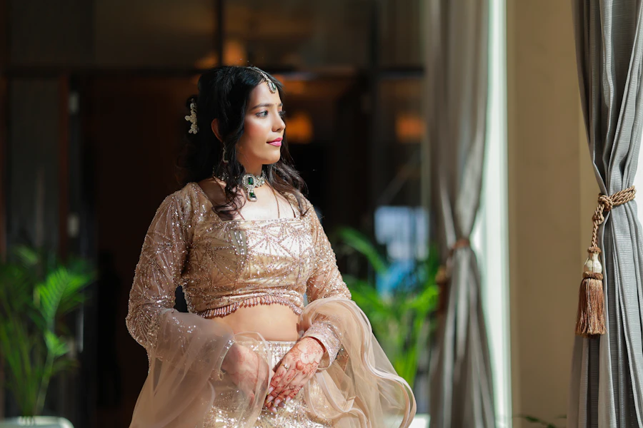 Embellished champagne lehenga blouse