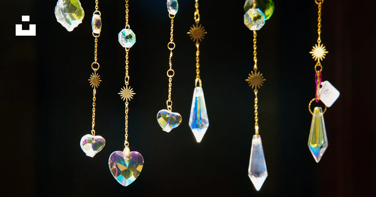 Hanging crystal ornaments with gold chains photo – Free Festive Image ...