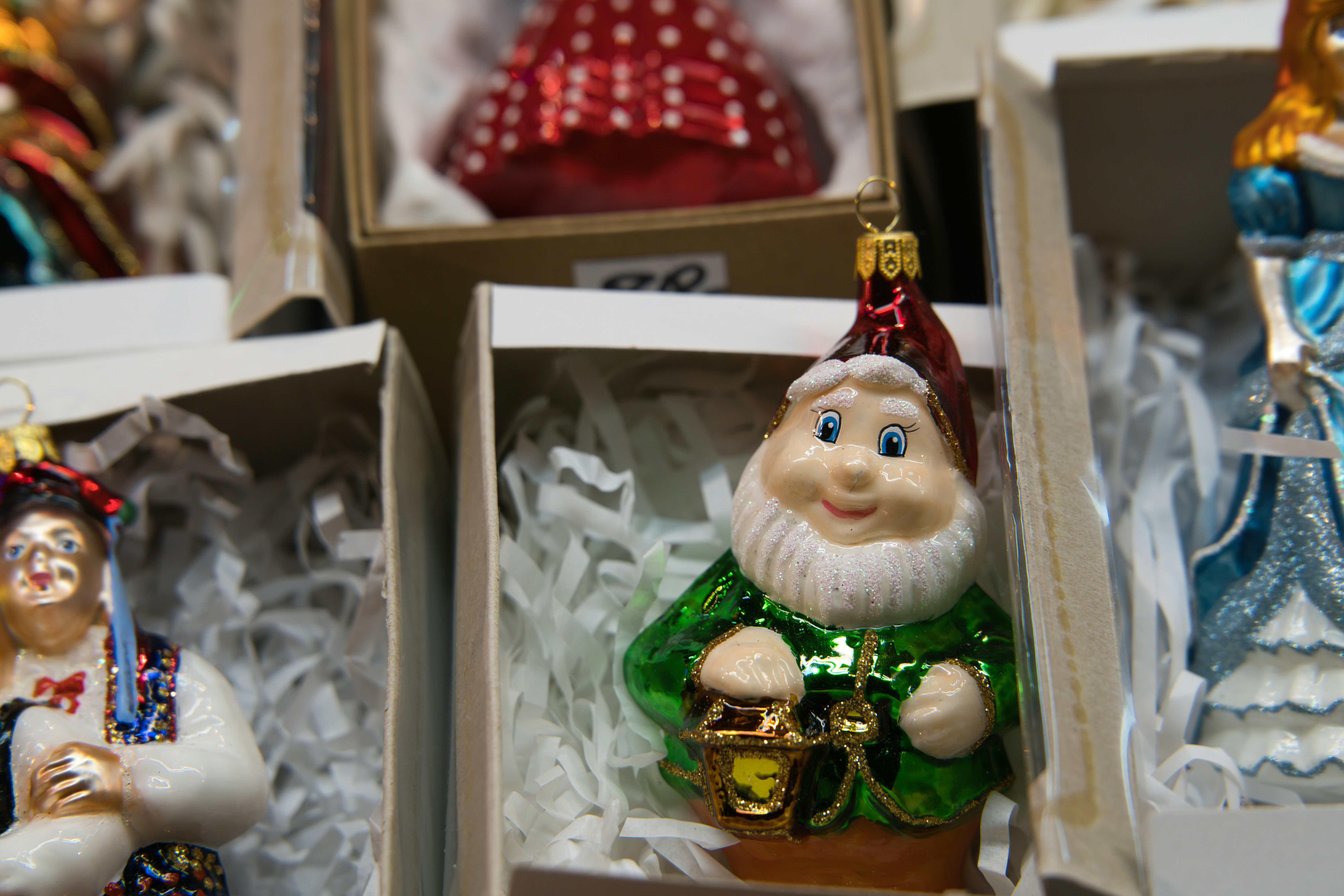 Christmas gnome ornament with lantern in box