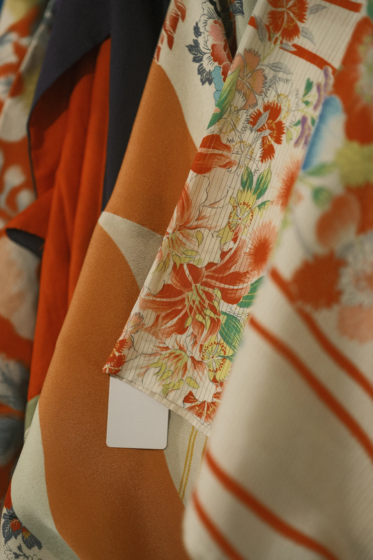 Close-up of patterned silk kimono fabric