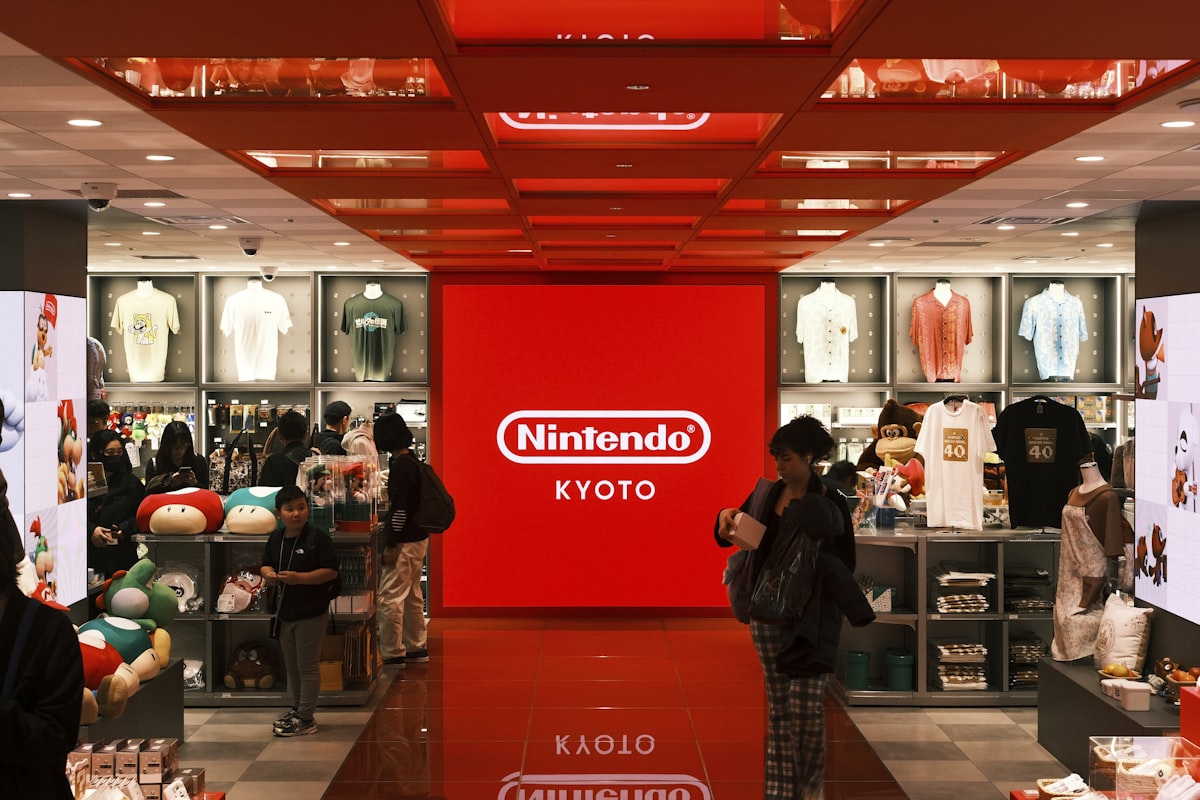 Video game store interior representing GameStop's retail business and corporate transformation