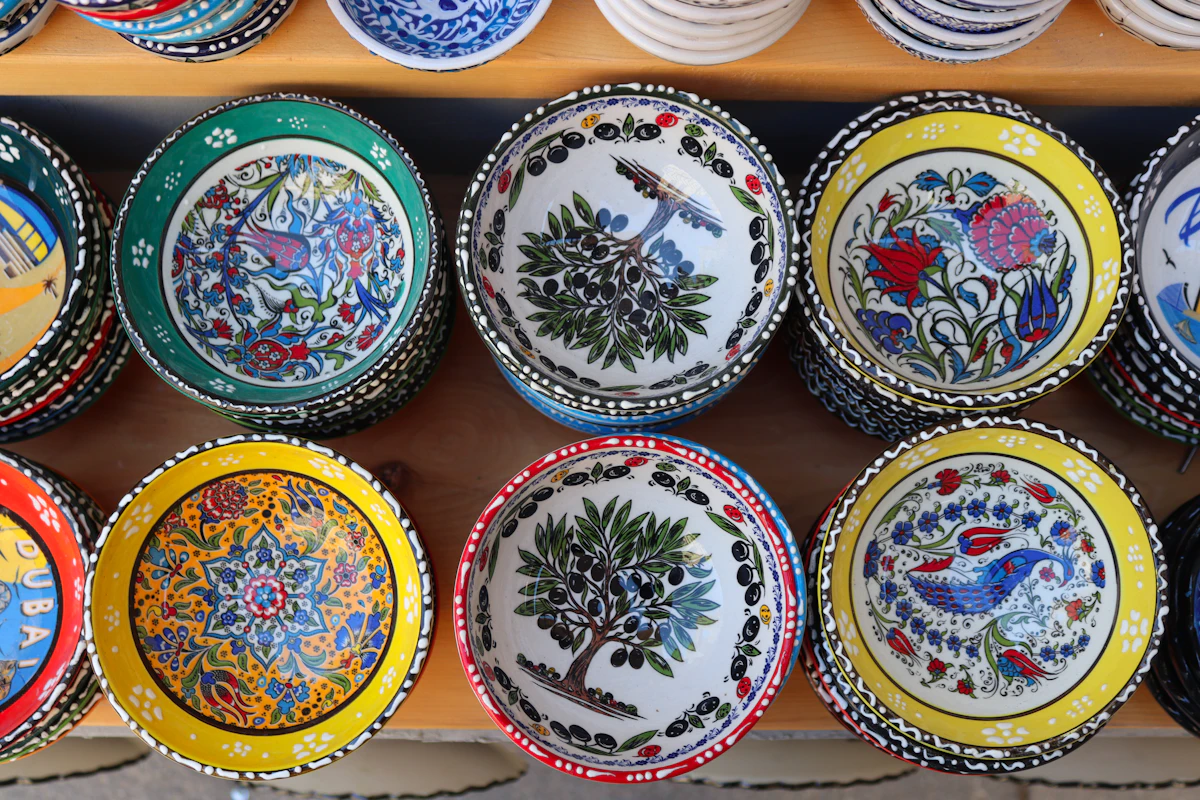 Colorful ceramic bowls with intricate designs