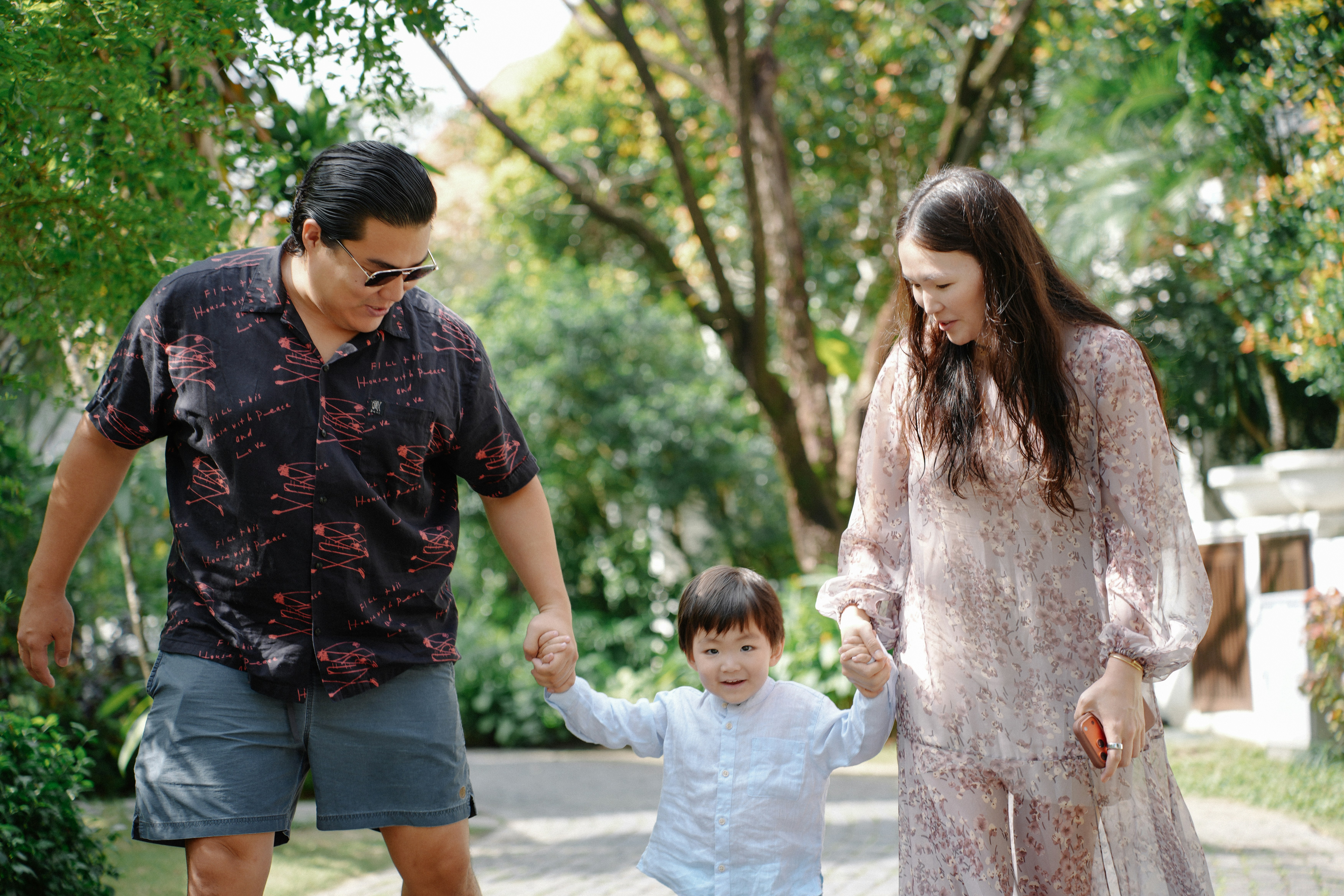 Family walking together in a park