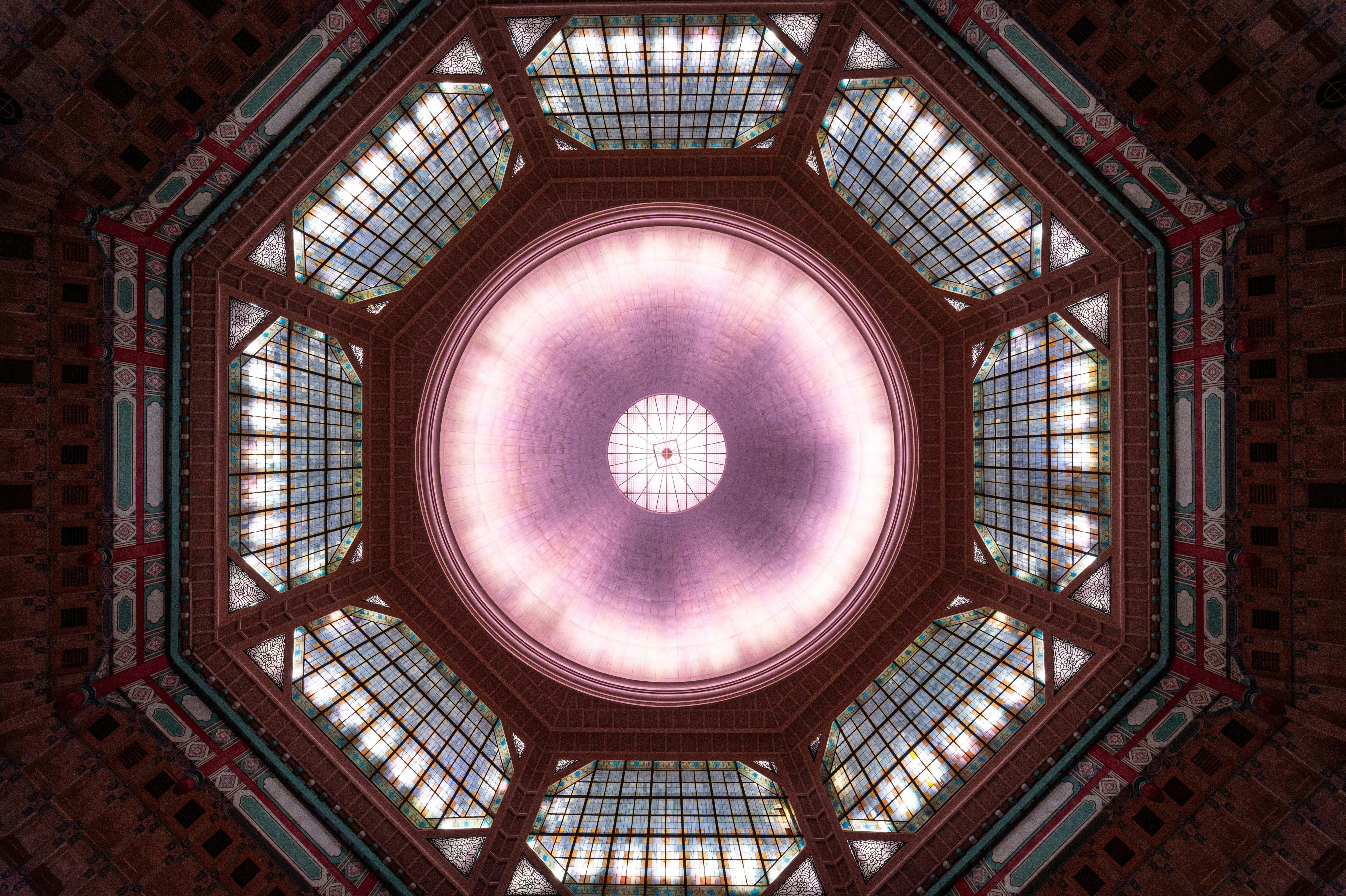 Octagonal glass ceiling with a central dome
