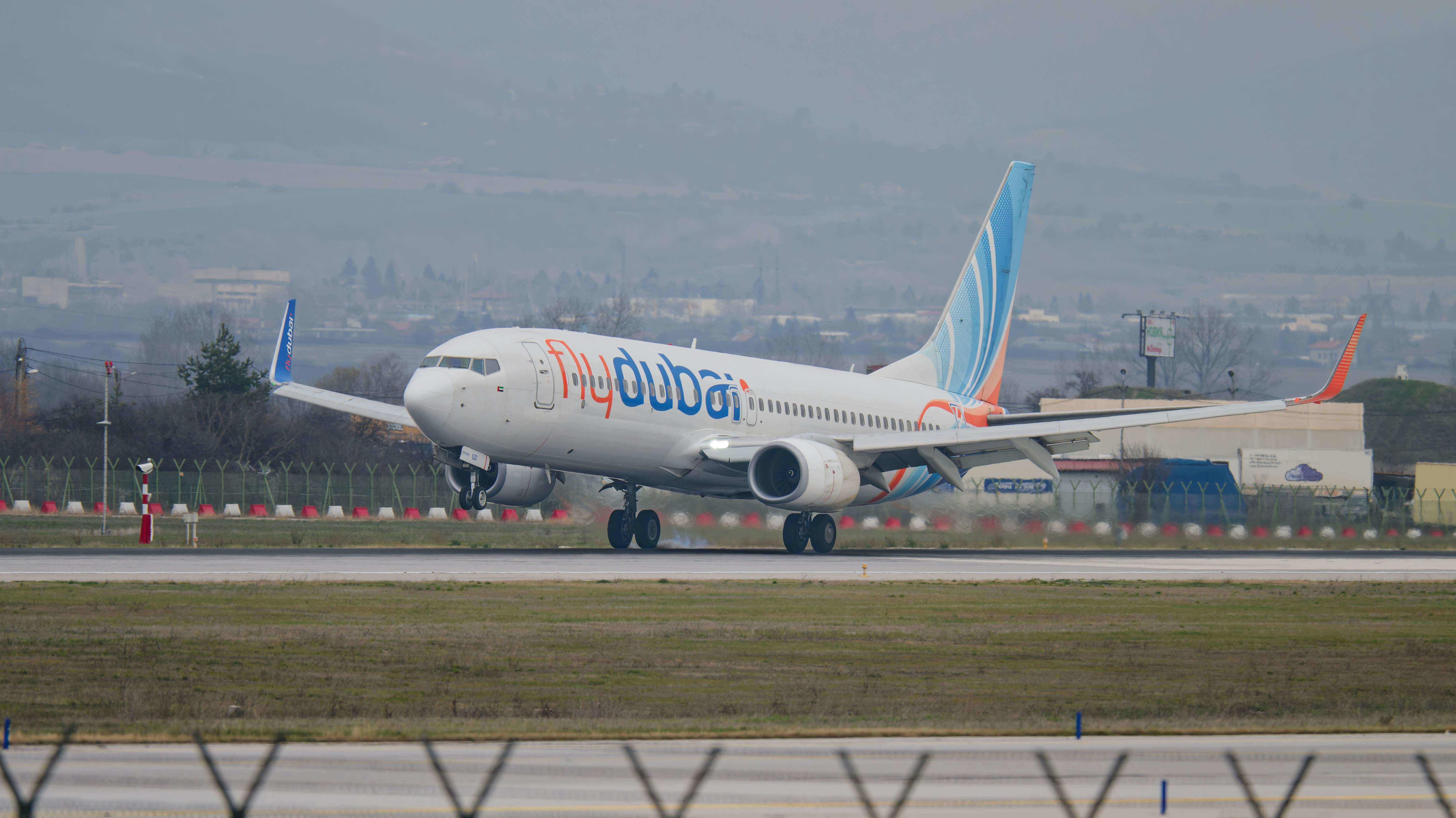 A flydubai airplane on the runway
