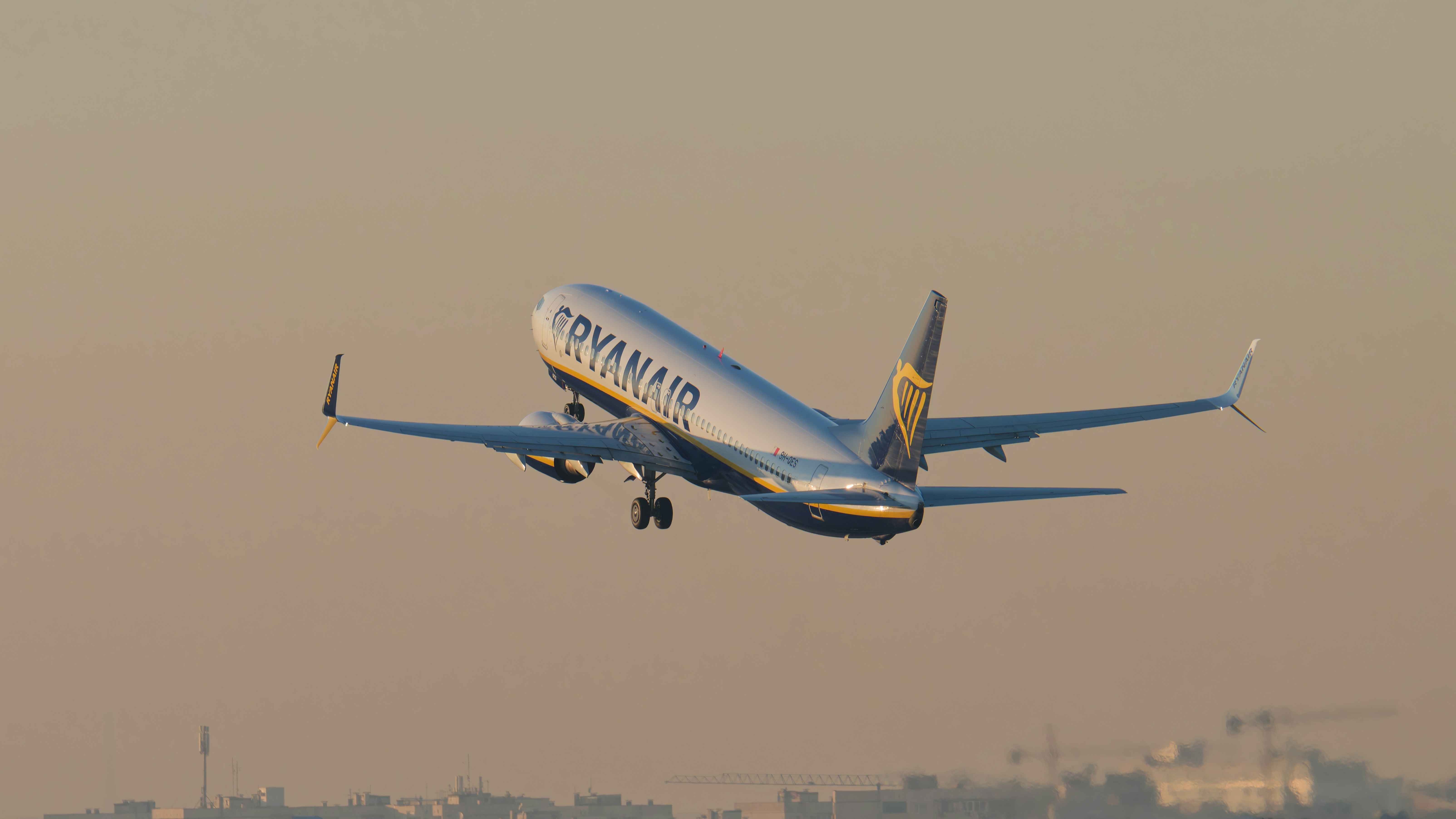 Ryanair airplane ascending into the sky