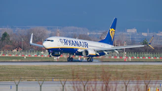 Ryanair airplane landing on a runway