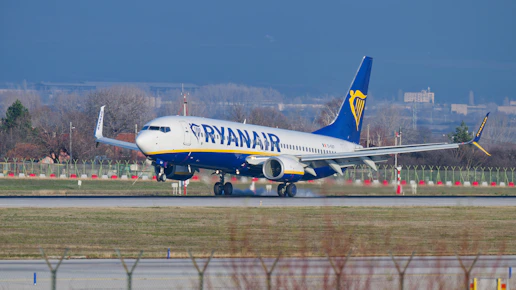 Ryanair airplane landing on a runway
