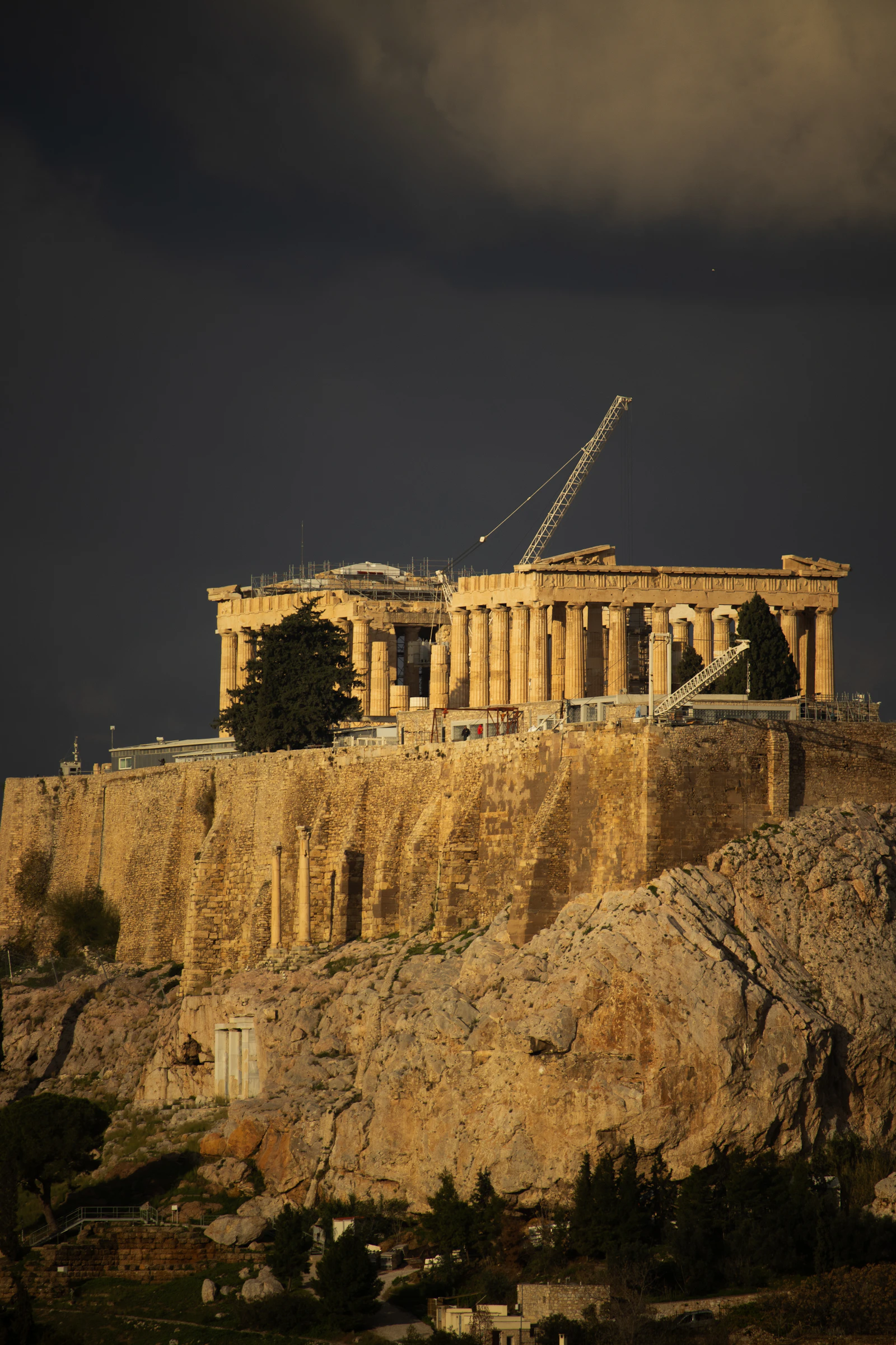 The Parthenon and its limestone columns on the Acropolis in Athens
