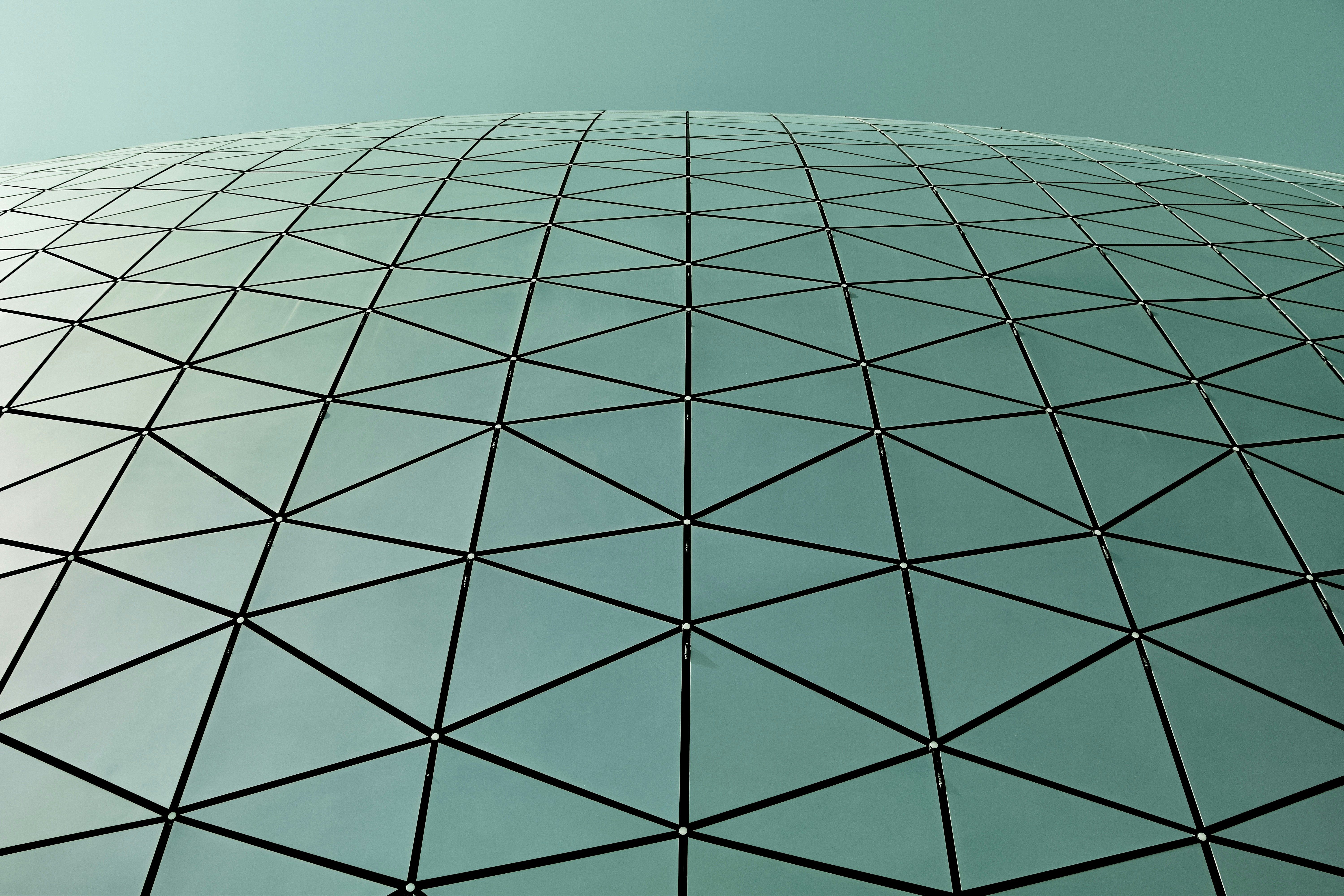 삼각형 패널이 있는 곡선형 기하학적 파사드