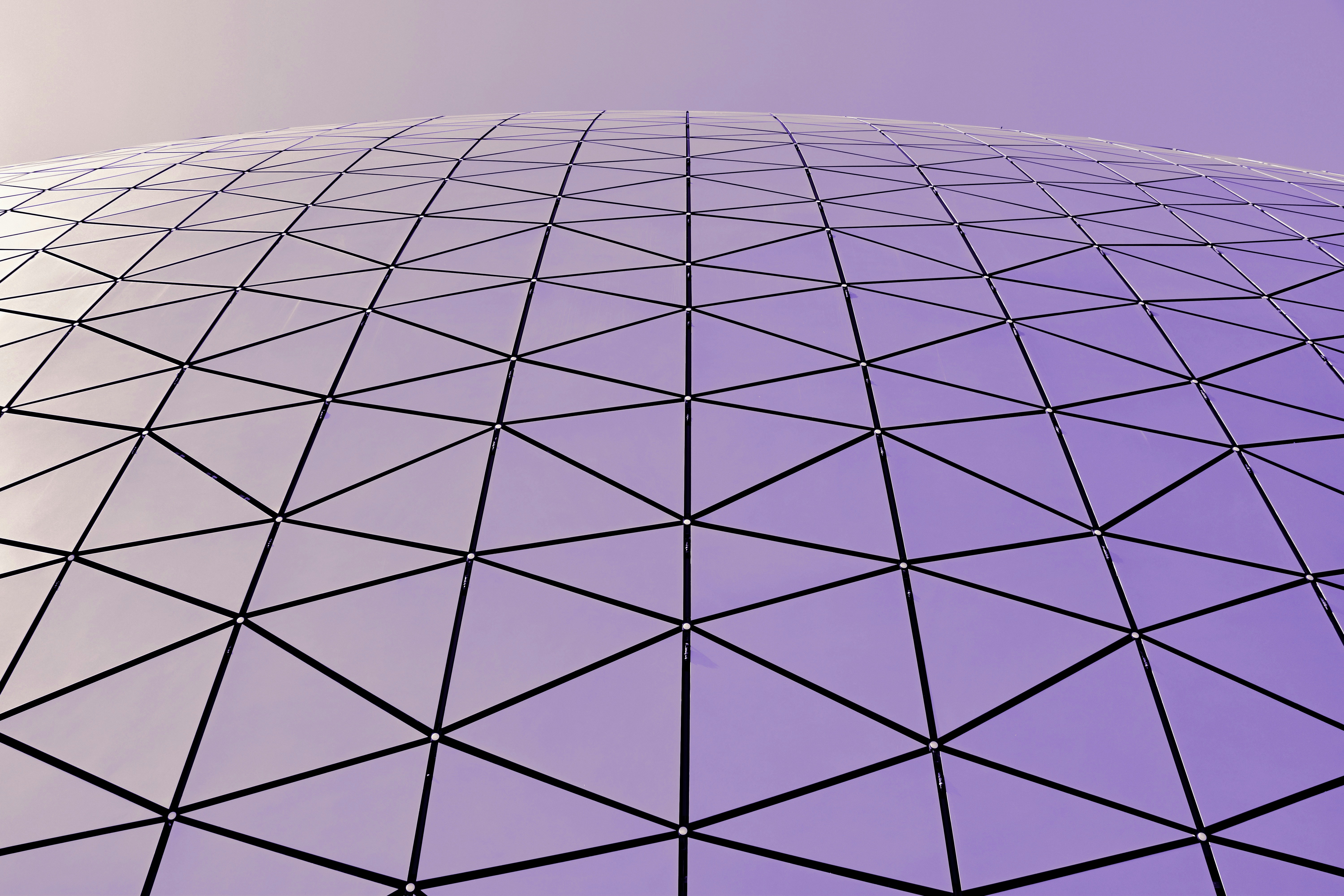 삼각형 패널이 있는 곡선형 지오데식 돔 구조