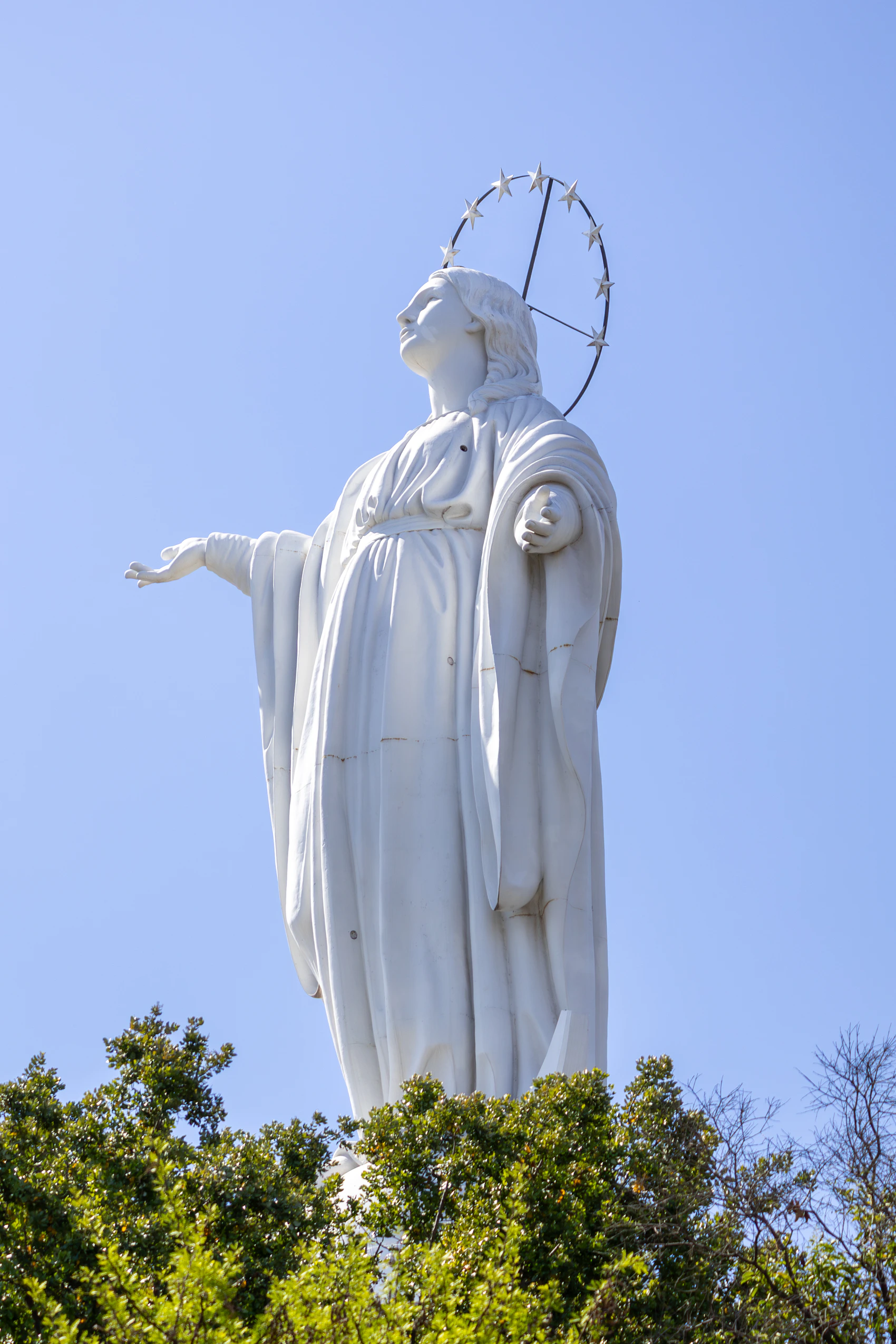 The white sanctuary statue above Cerro San Cristóbal in Santiago