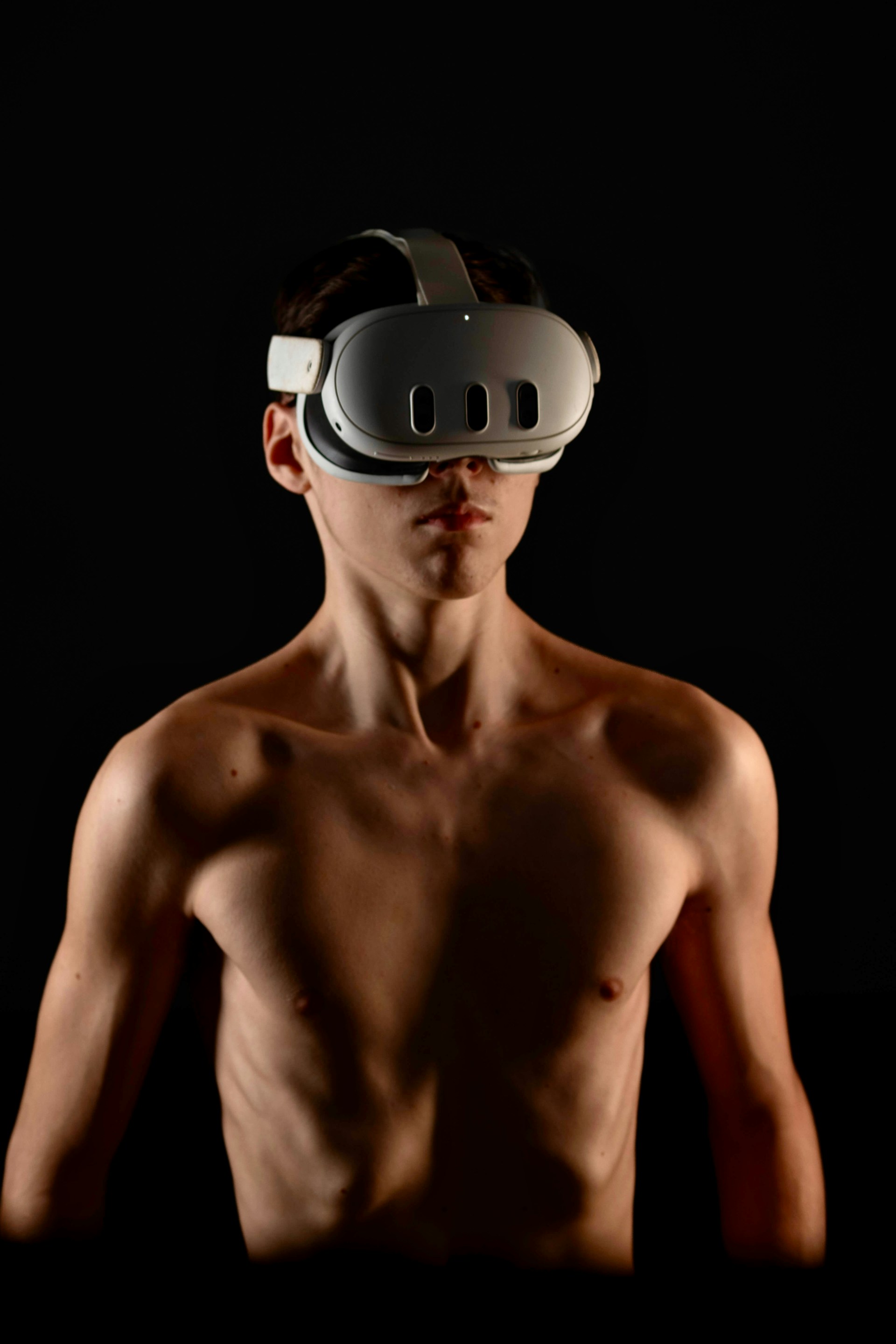 Young man wearing a virtual reality headset
