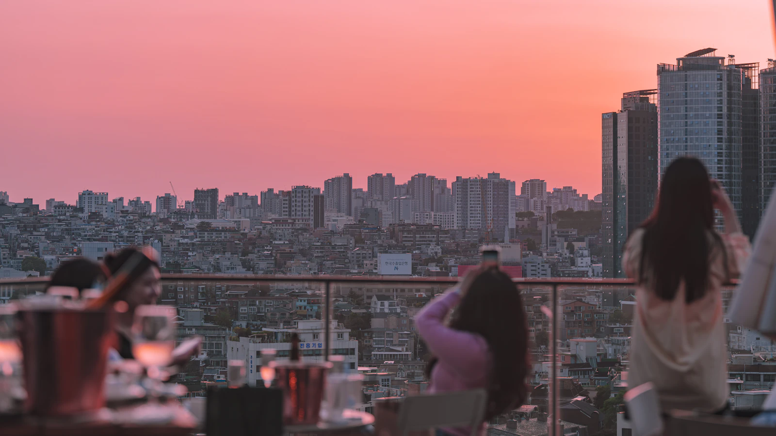 Group watching sunset from the rooftop