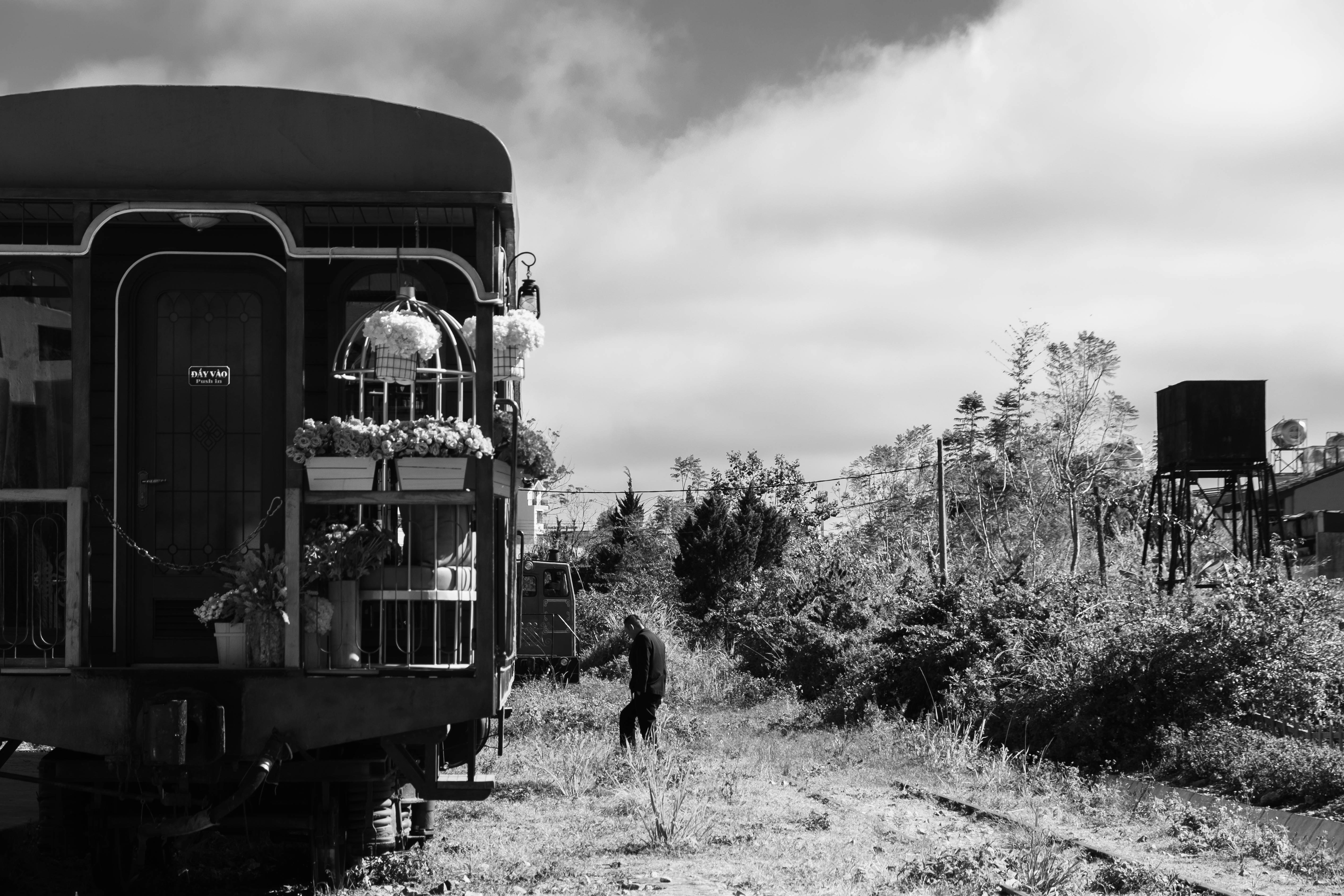 Vintage train cars on a sunny day